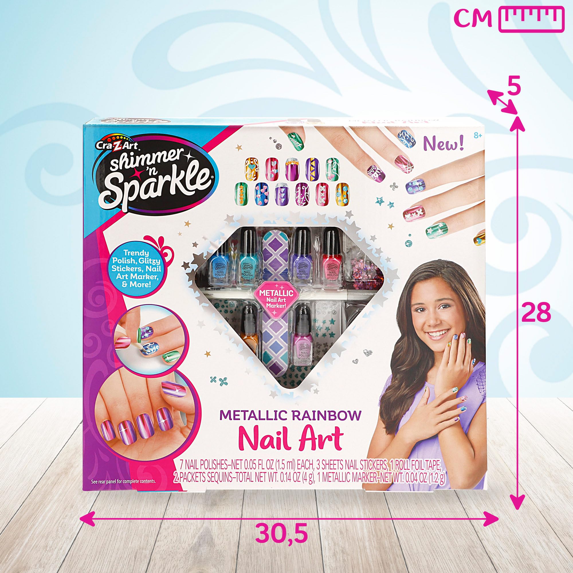 COLORBABY Zestaw lakierów do paznokci Shimmer N Sparkle, zawiera 6 lakierów, 2 woreczki z cekinami, 2 arkusze naklejek, pilnik i metaliczny marker, zabawki dla dziewcząt, manicure (46918)