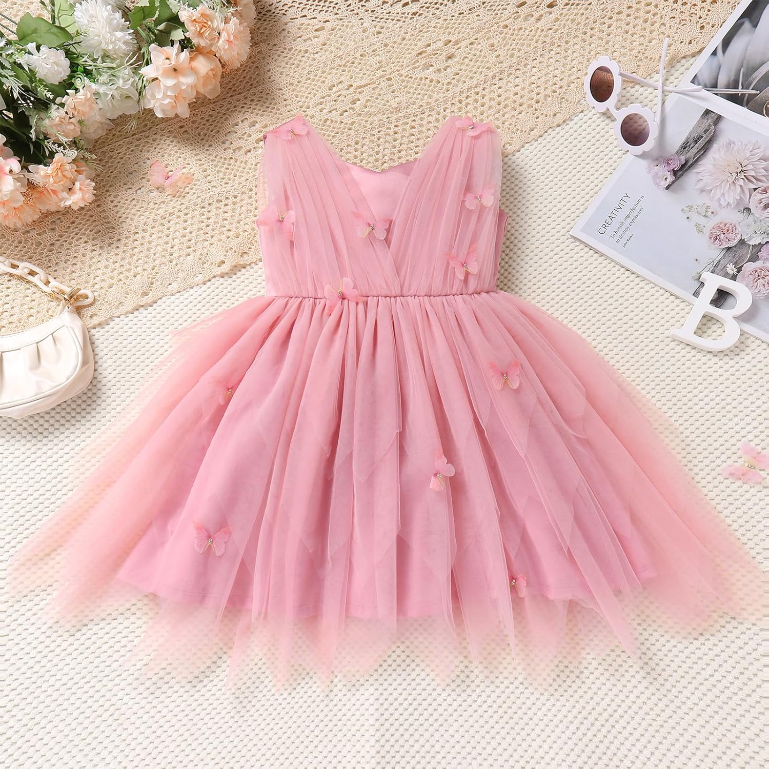IMEKIS Toddler Girls Butterfly Birthday Dress Baby Sparkle Tulle Formal Wedding Party Bowknot Tutu Dresses Photo Shoot