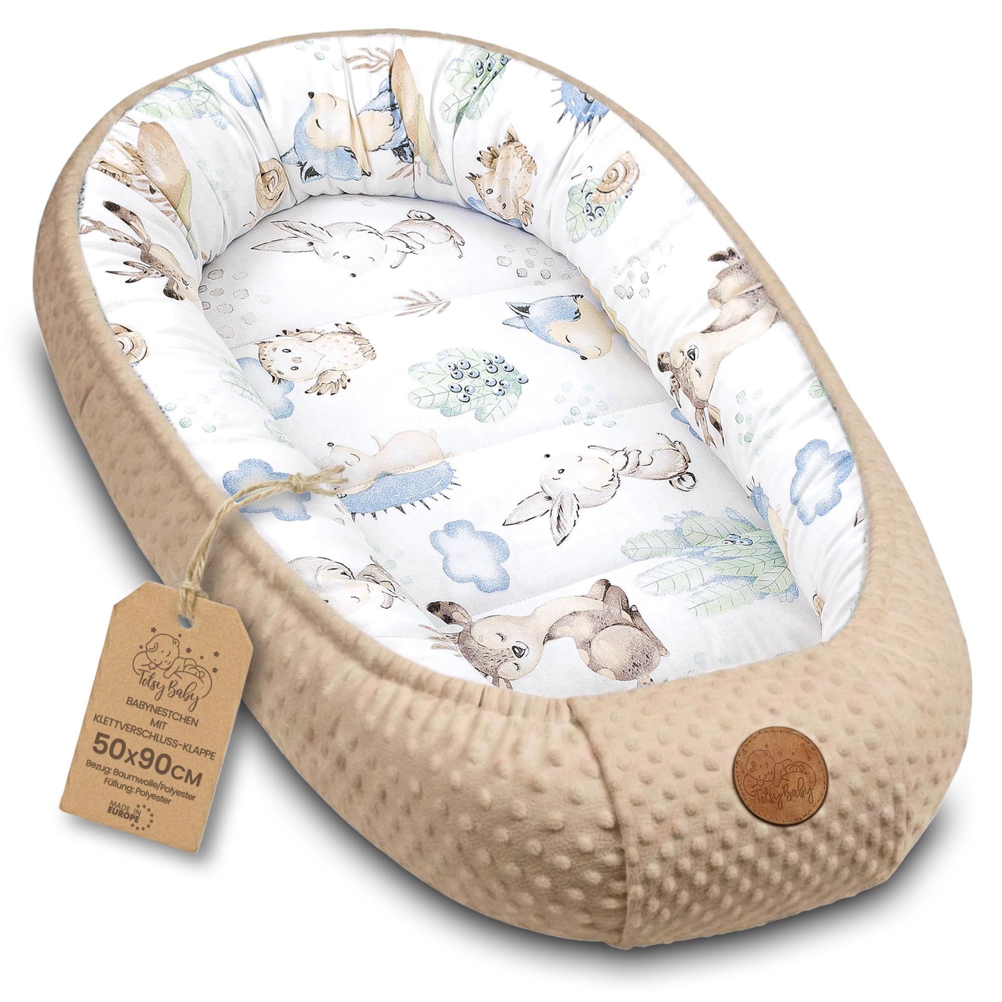 Baby Nest morbido per Neonato – Nido soffice coccoloso e portatile per Lettino Culla Carrozzina Cameretta Viaggio – accogliente caldo Bimbo e Bimba 90x50 cm Riccio cachi