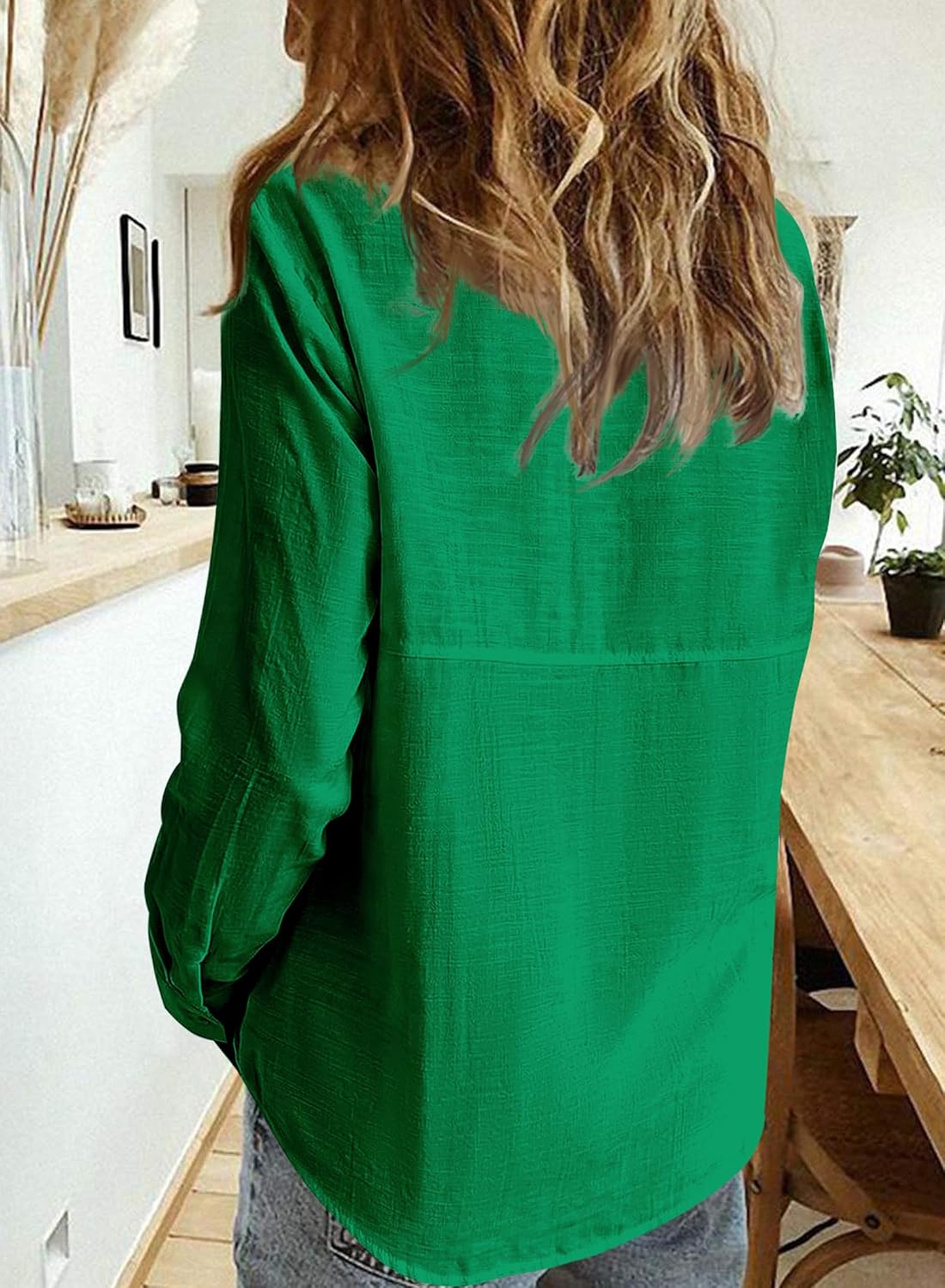 Women’s Linen Button Down Work Shirts Long Sleeve Solid Blouses - Image 2