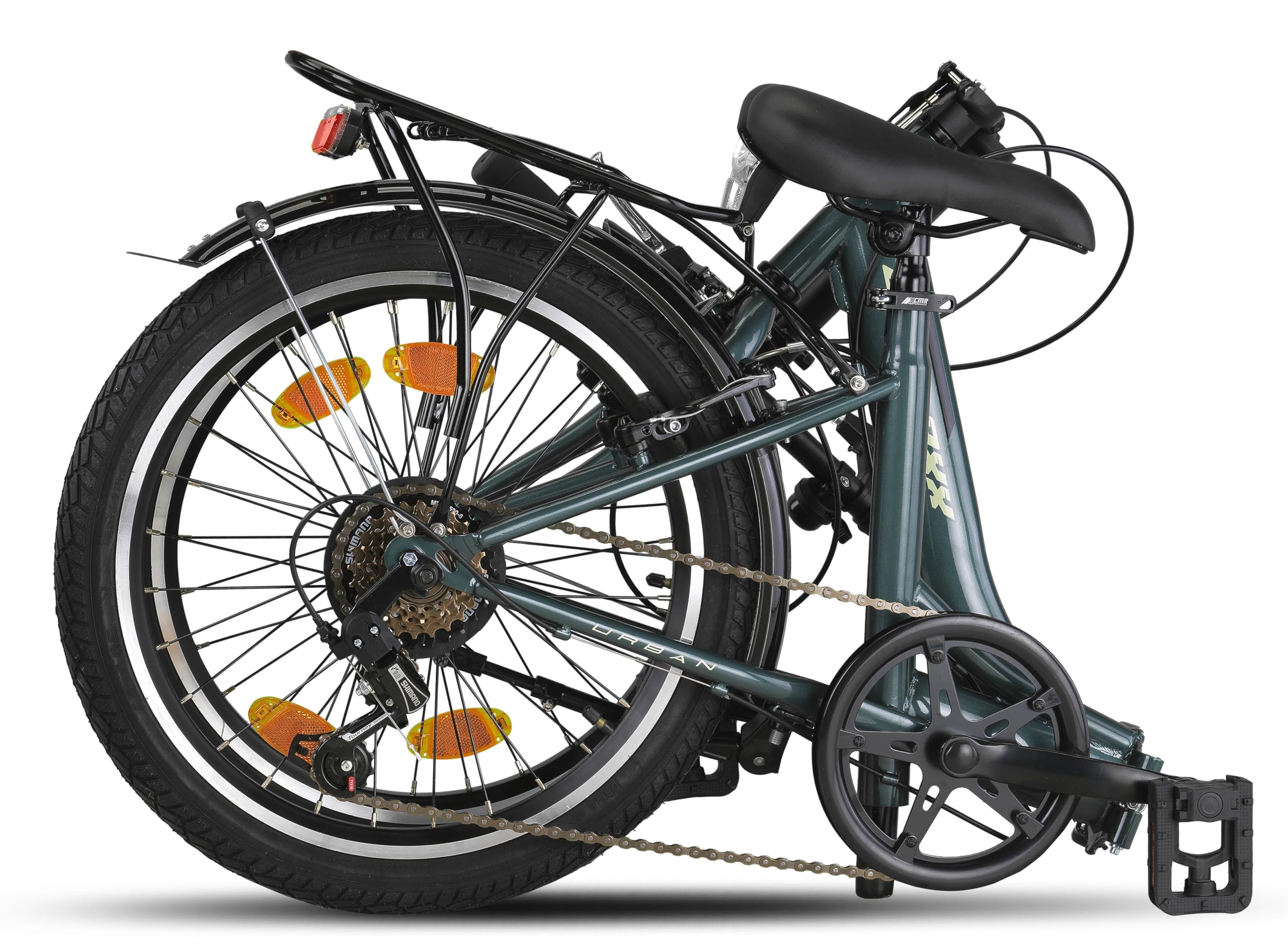 Chillaxx Bicicleta Urban de 20 pulgadas, bicicleta plegable, cambio Shimano de 6 velocidades, luz LED de batería, sistema de plegado rápido, bicicleta plegable