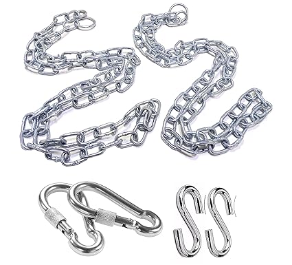 WTH Strong Heavy Duty Swing Metal Chain for Hammock, Punching Bag Extension Chain, Hanging Chair, Aerial Yoga, Install Hardware for Multipurpose. Pack of (2 Chain, 2 S Hook, 2 Carabineer?s) (6 Feet)