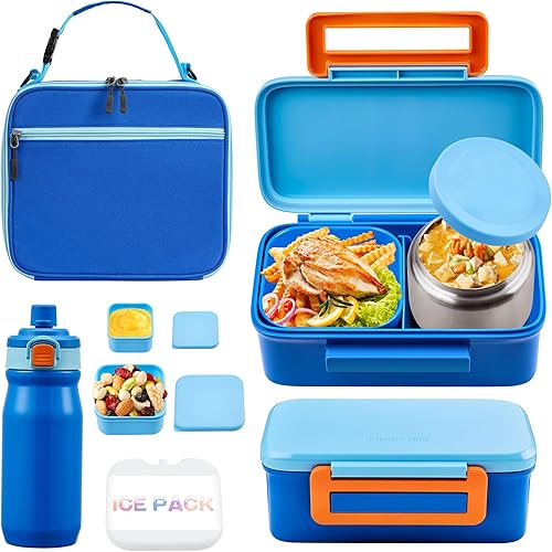 Miniatura 12 de Lonchera Bento para niños con termo de 8 onzas, a prueba de fugas, con 2 compartimentos, botella aislada, bolsa de almuerzo, sin BPA, apta para