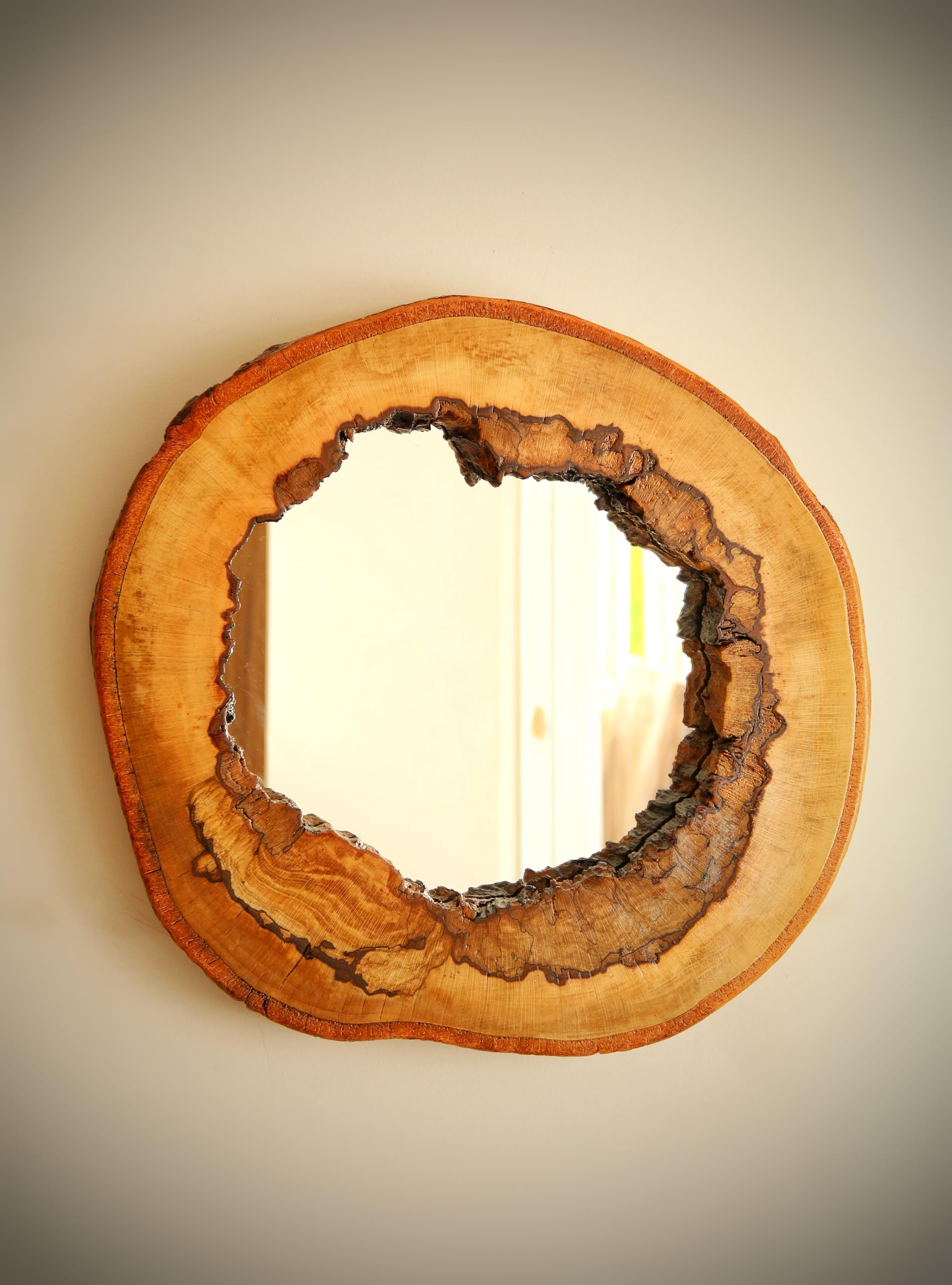 Live Edge Wood Mirror Frame - Rustic Wall Decor for Country Style Homes - Natural Wood Accent for Home Decor 20'' inches