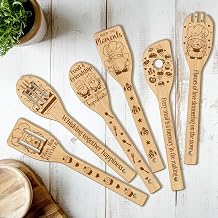 CUTHOLLOW 6PCS Baking Gnome Wooden Kitchen Cooking Utensil Set, 11.9in Non Toxic Bamboo Wood Spoon Set for Cooking, Best Housewarming Birthday Thanksgiving Christmas Gift for Women Mother