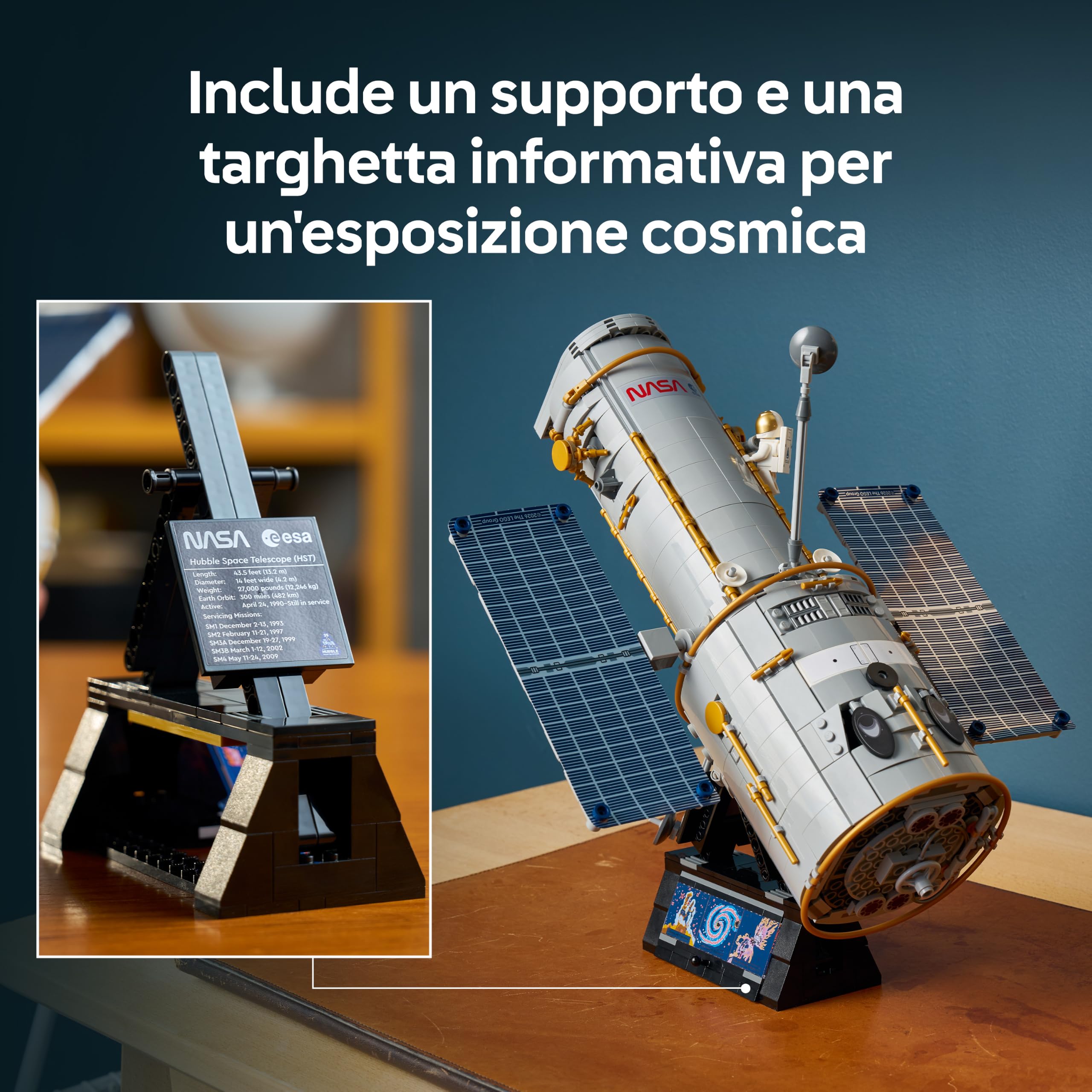 LEGO Icons Telescopio Spaziale Hubble - Kit di Modellismo 3D per Adulti - Set STEM con Pannelli Solari, Quadro Comandi e Minifigure di Astronauta - Regalo Fai da Te per i Fan dell'Astronomia - 11382
