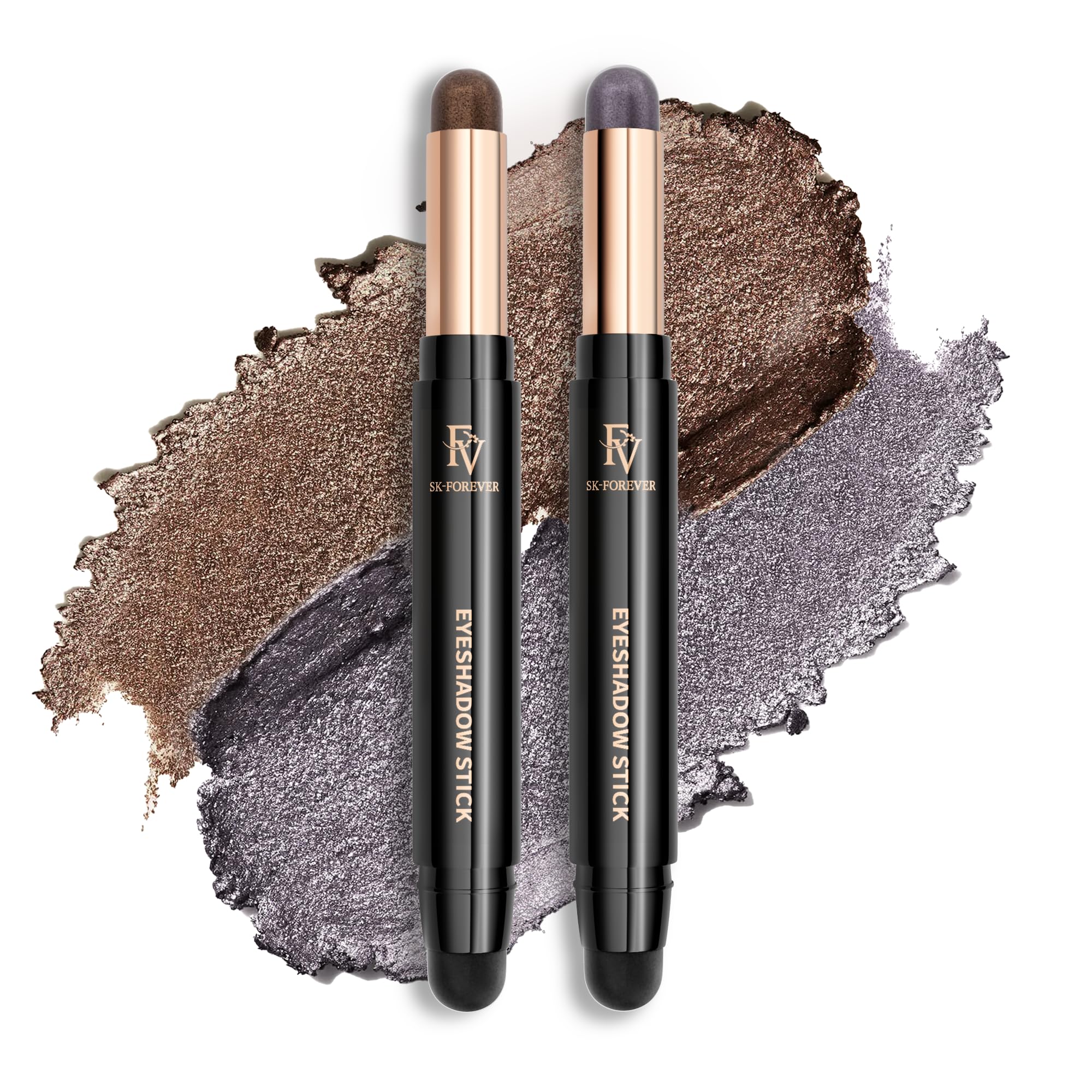 FV Lidschatten Stift Set 2 Pack, Creme Eyeshadow Hochpigmentiert, Wasserfest und Langanhaltend Eyeshadow Sticks, Knitterfrei mit Schimmer, Golden & Smoky Grey