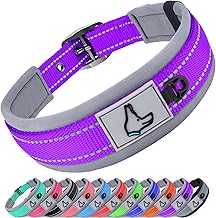Joytale Dog Collar, Heavy Duty Medium Dog Collar, Reflective Adjustable Padded Neoprene Nylon Dog Collar, Purple, M
