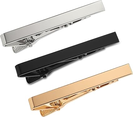 Puentes Denver 3 Pc Tie Bar Clip Set 5 4 Cm For Normal Width Ties Silver Black Gold W Gift Box Amazon Co Uk Jewellery