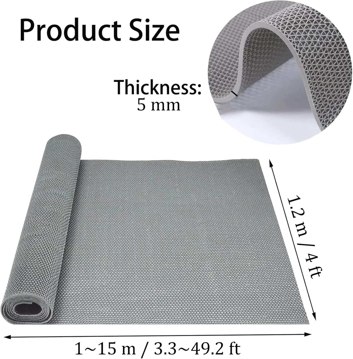 5mm Thick PVC Pool Floor Mat, 1.2x5m Non-Slip Indoor/Outdoor Matting for Swimming Pool, Bathroom, Kitchen, Garage - Durable Gray Parking Space Mats,Grey,1.2x5m