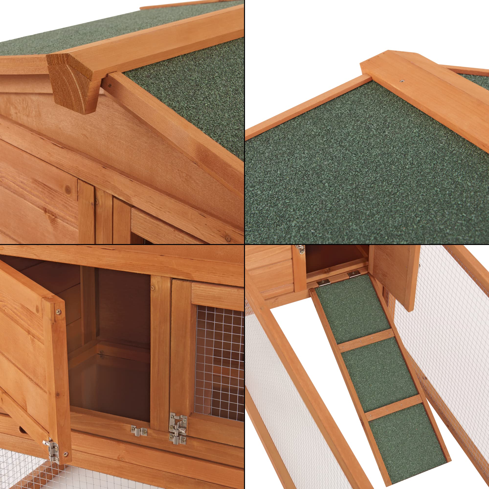 [en.casa] Conigliera (AxLxP): 68 x 156 x 52 cm Gabbia con Casetta e Rampa per Conigli, Struttura in Legno, Area Aperta Recintata, Uso Esterno