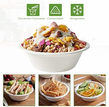 Vplus 200 Pack 12 OZ Compostable Paper Bowls, Bagasse Bowls,White