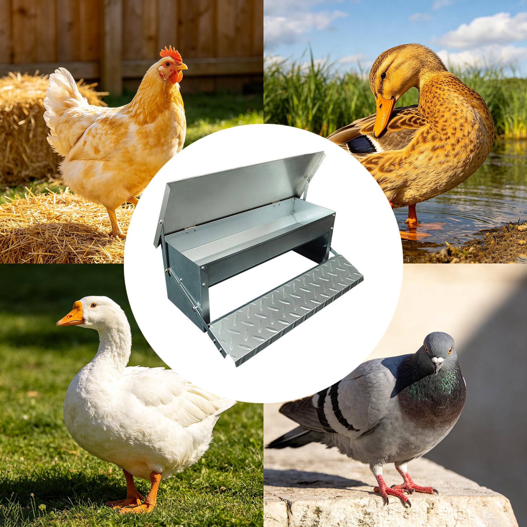 Comedero Automático Grande para Gallinas Bebedero con Pedal para Gallinas Comedero para Ganado De Exterior De Acero Inoxidable De Gran Espesor para Gallinas, Patos Y Gansos