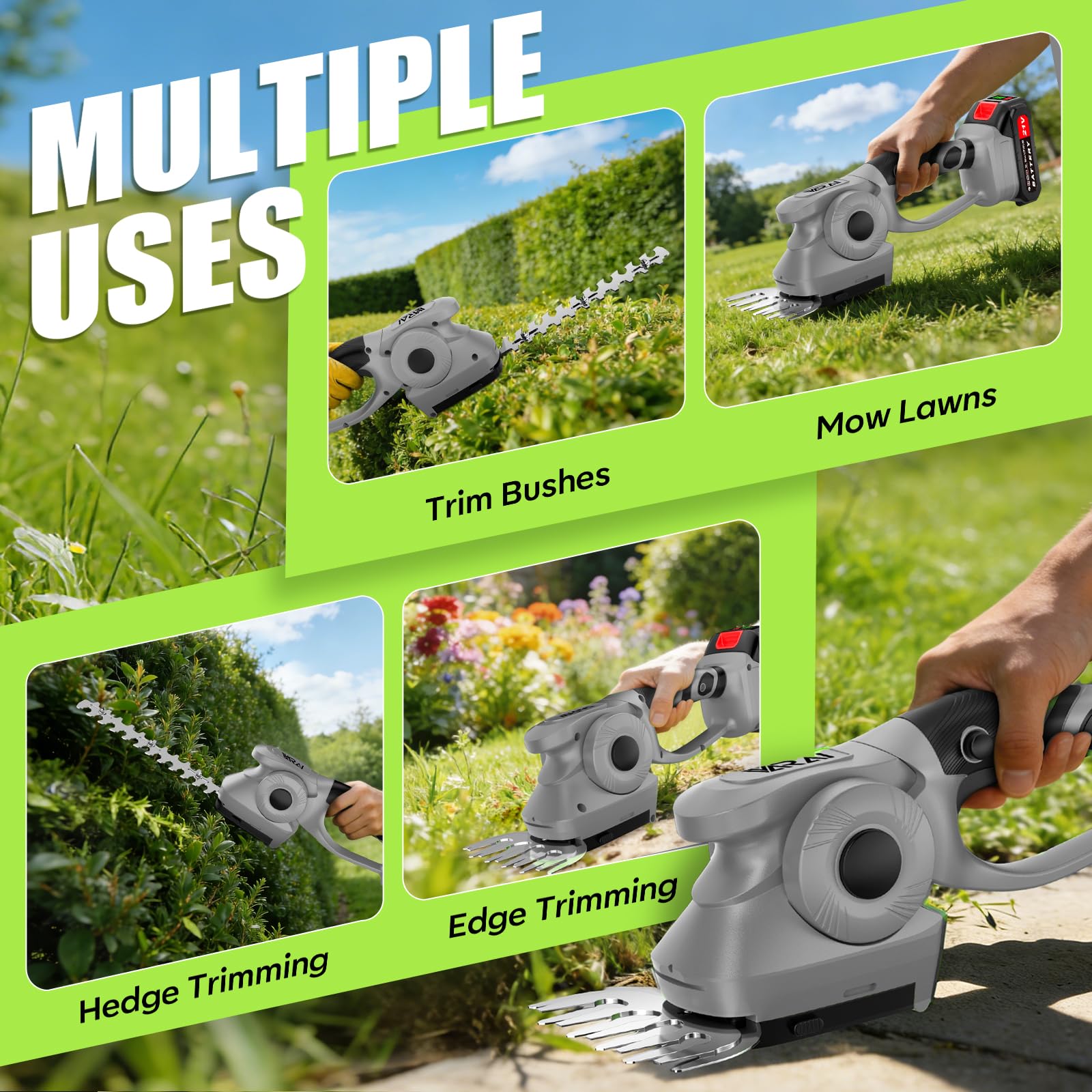Supleap 2-in-1 600W 21V Cordless Hedge Trimmer, Gray view 7