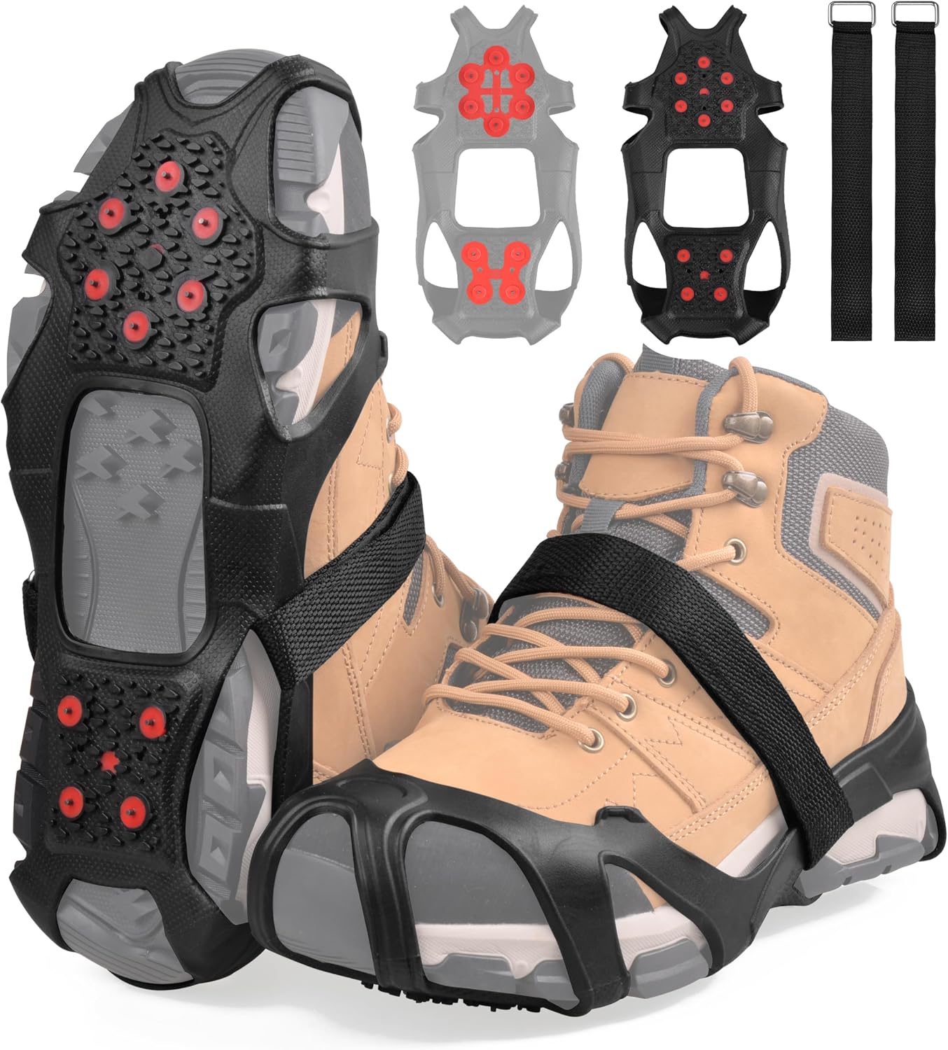 Ice Cleats Tungsten Snow Walk Traction Cleats Crampons with Reflective Heel Anti Slip Shoes Grippers Ice Snow Cleats for Shoes and Boots Non-Slip Overshoe Rubber Crampons Stretch Footwear