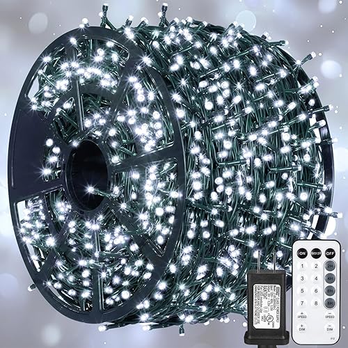 weillsnow Guirnalda de luces LED de Navidad de 328 pies con control remoto y temporizador, 8 modos de iluminación, luces parpadeantes, luces de