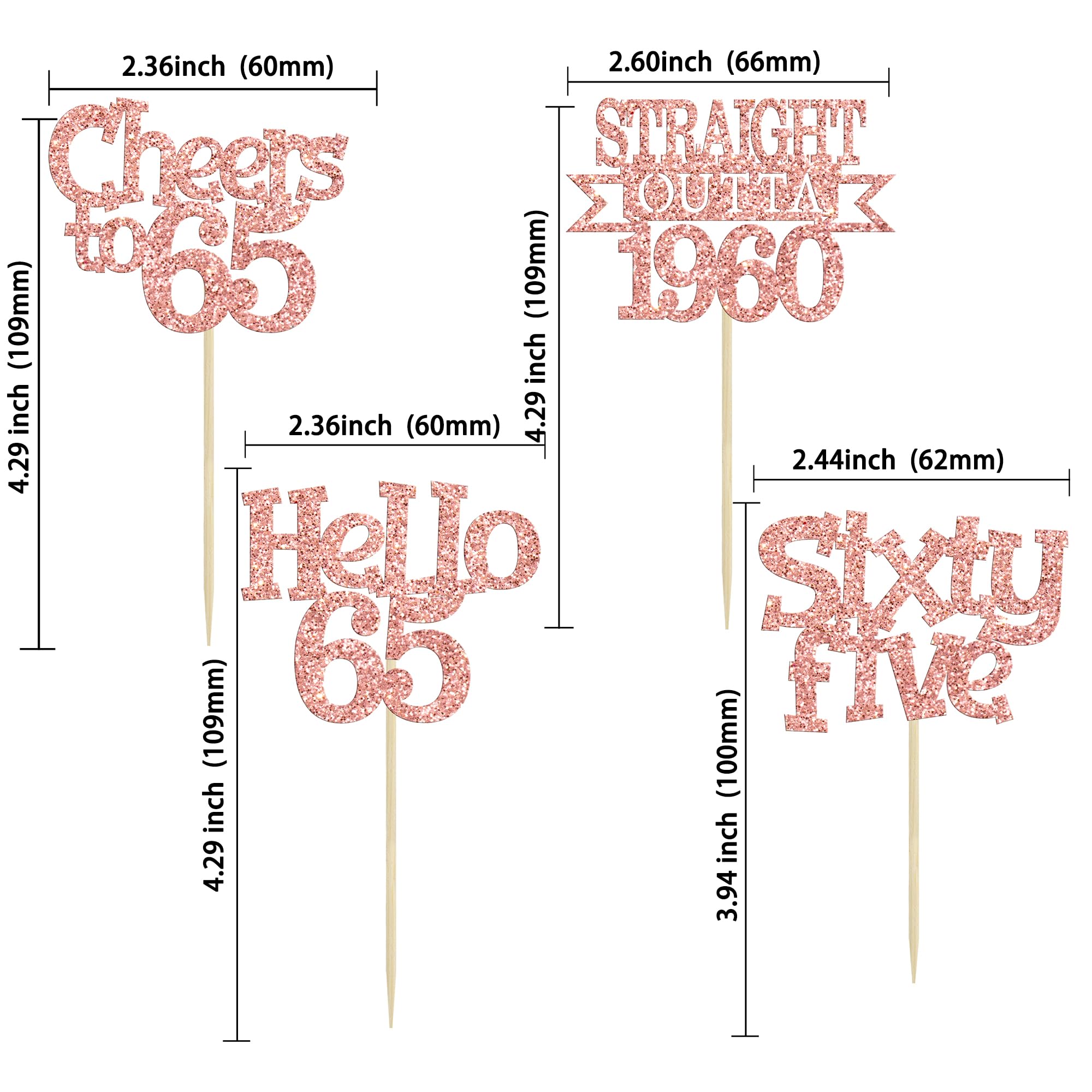 Ephlyn 24Pcs 65th Birthday Cupcake Toppers Glitter Straight Outta 1960 Cupcake Picks Hello 65 Cheers to 65 Years Cake Decorations for 65th Birthday Anniversary Party Decorations Supplies Rose Gold