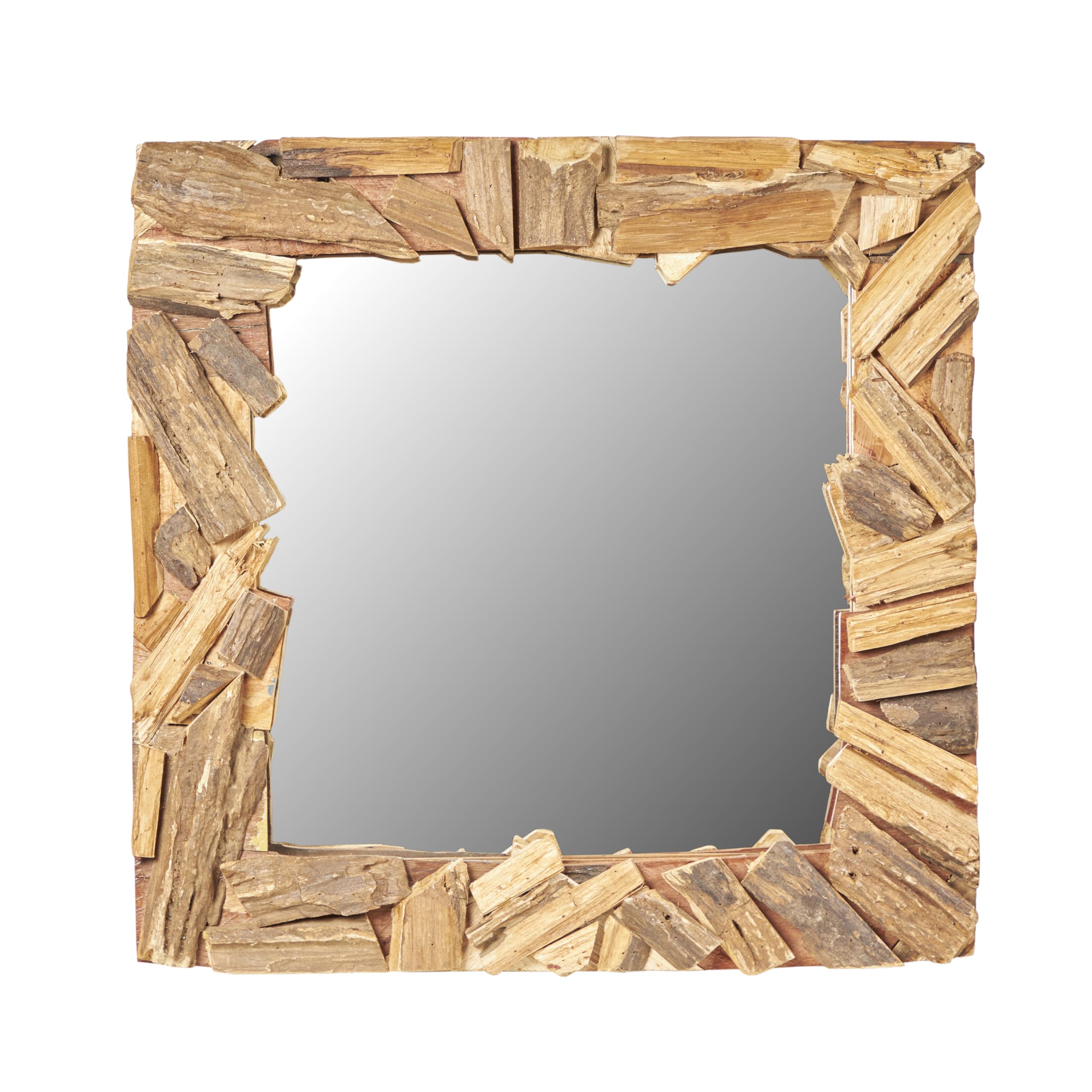 Specchio da parete patchwork | 60 x 60 cm, legno massello, naturale, specchio quadrato per corridoio, specchio in legno, specchio da bagno, specchio per camera da letto