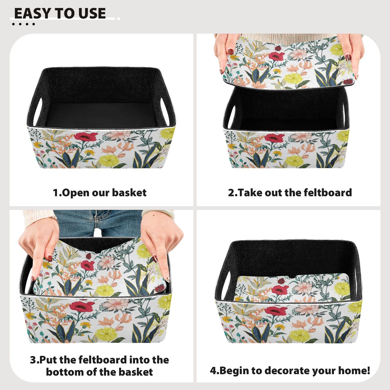 Kcldeci Summer Blooming Flower Storage Bins Baskets for Organizing 2Pack, Sturdy Storage Basket Foldable Storage Baskets for Shelves Closet Nursery Toy