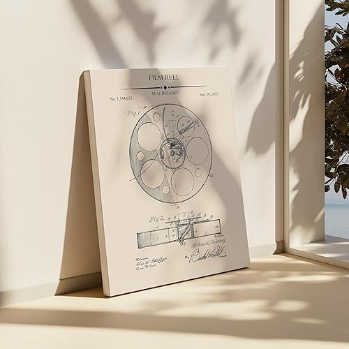 Miniatura 6 de Poster Master Carrete de película de 3 piezas, lienzo con diseño de patente de proyector, arte de cámara, diseño de pared de dibujo técnico,