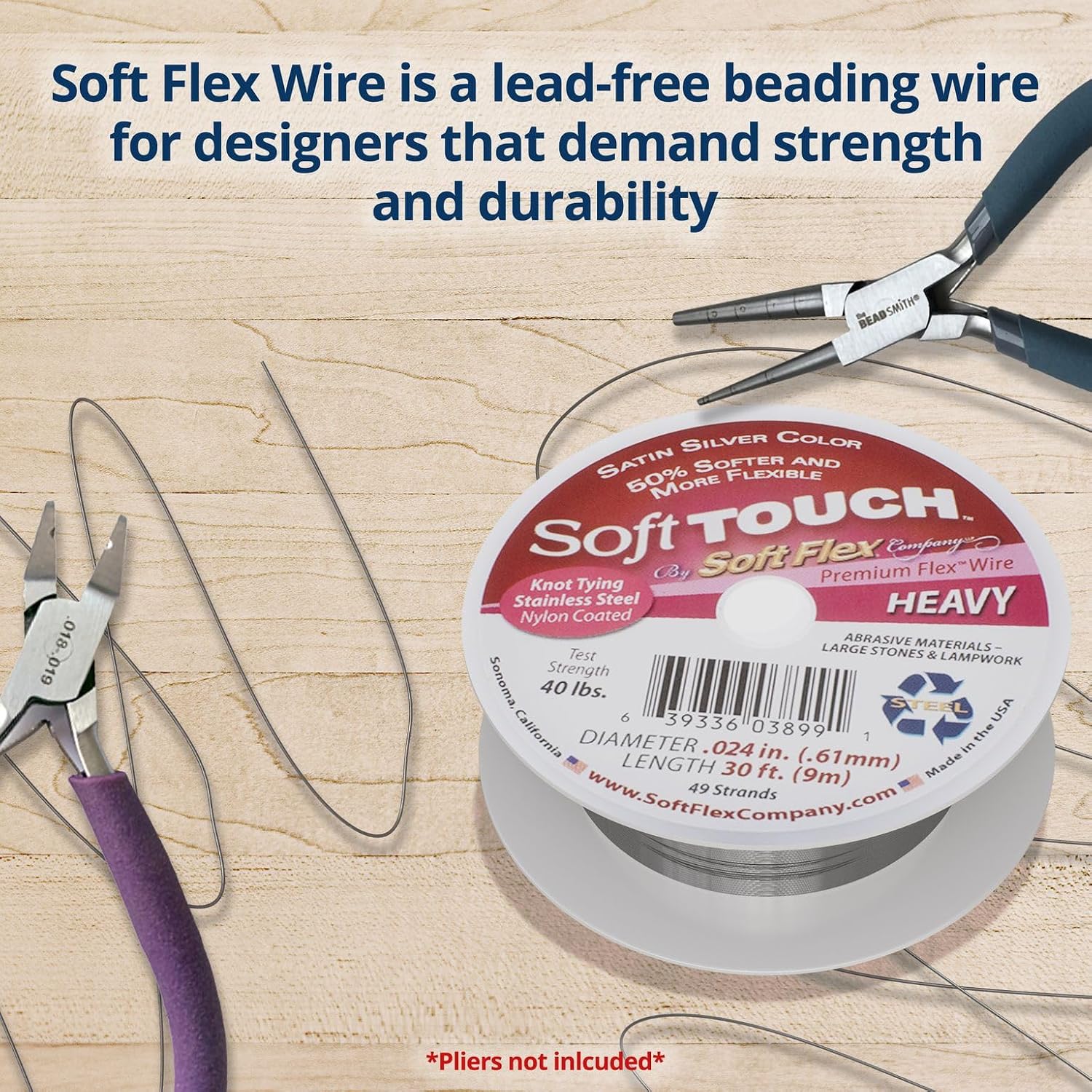 Soft Flex 49 Strand Stringing Wire - Flexible Braided - Heavy 0.24 Diameter - Jewelry Making Bead Wire - Satin Silver