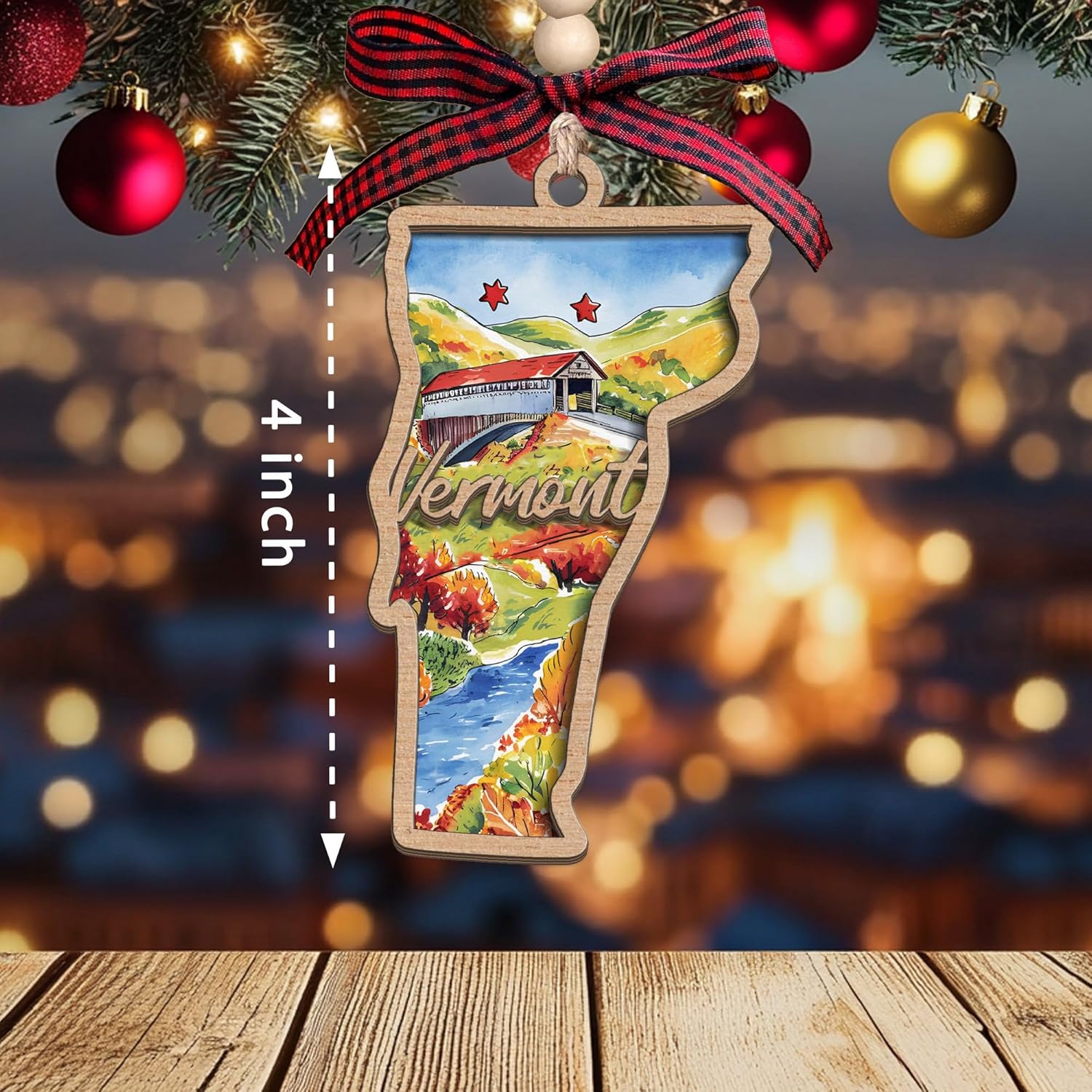 Vermont State Christmas Wooden Ornament - 2-Layer Laser-Cut Wooden Keepsake - Rustic Holiday Decor & Ideal Travel Gift for Women Men Family & Friends - Vermont Locals Gift - Image 3