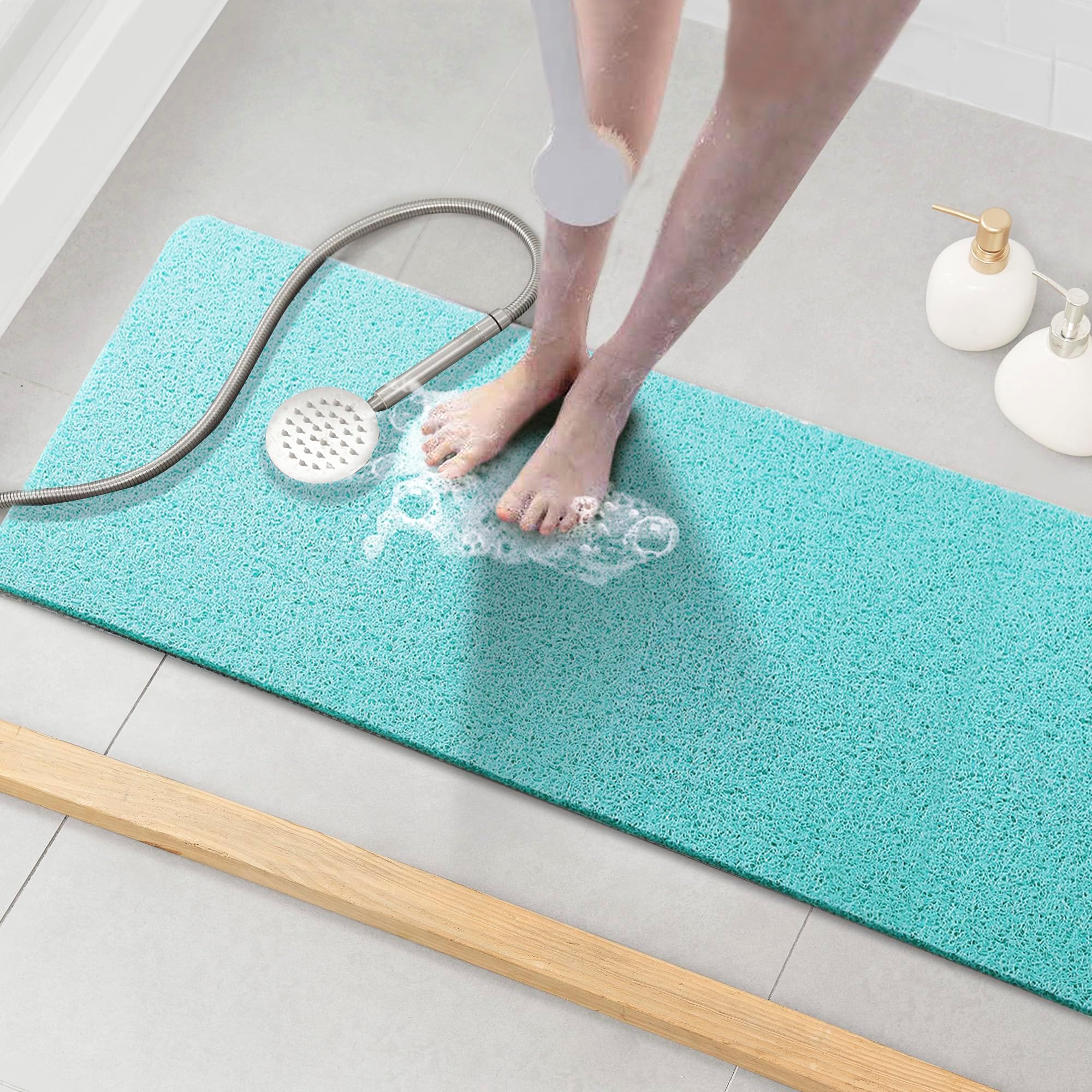 Asvin Soft Textured Bath, Shower, Tub Mat, 47x16 Inch, Phthalate Free, Non Slip Comfort Bathtub Mats with Drain, PVC Loofah Bathroom Mats for Wet Areas, Quick Drying