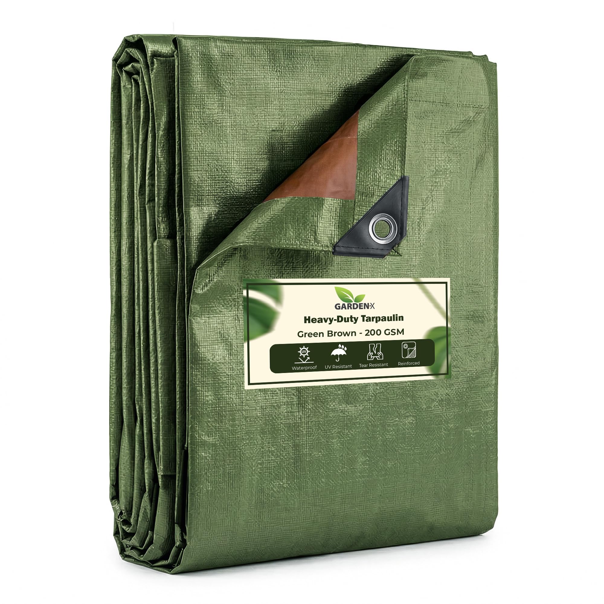 GARDENIX Tarpaulin 3m x 3m Green Brown Heavy Duty 200gsm -eyelets every 50 cmTarpaulin Waterproof Tarp Sheet Cover, Groundsheet, Multipurpose, Reinforced