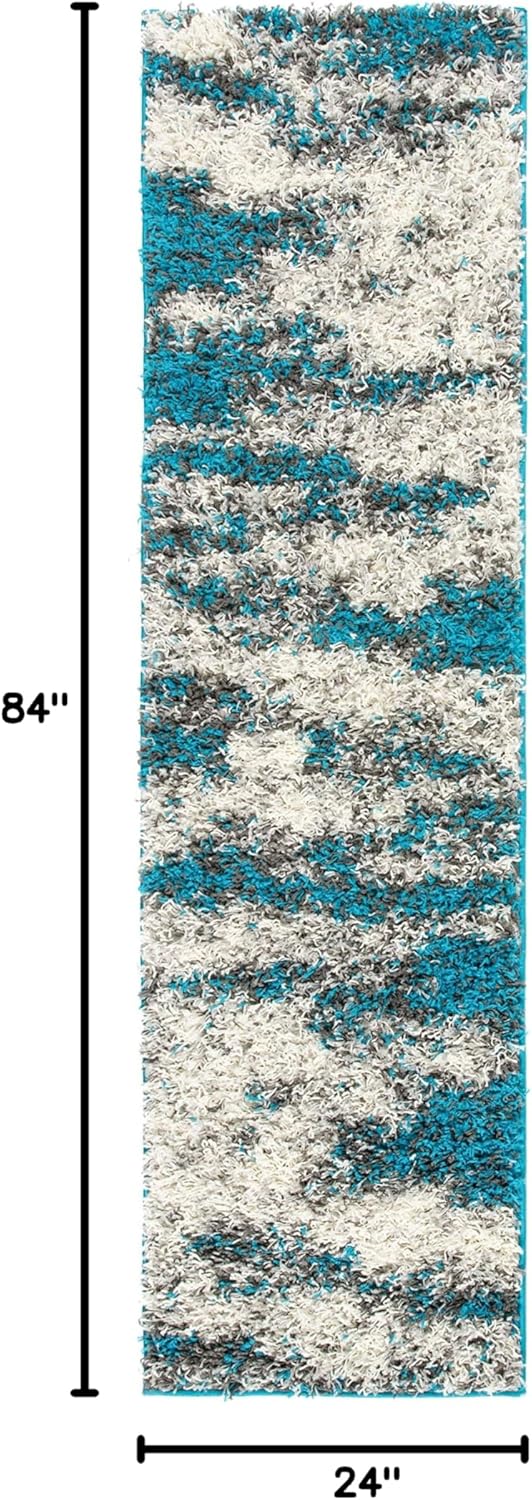Rugshop Turquoise Contemporary Abstract Design Plush Shag Area Rug — Non-Shedding Soft for Hallway, Entryway and Bedroom, 2' x 7'