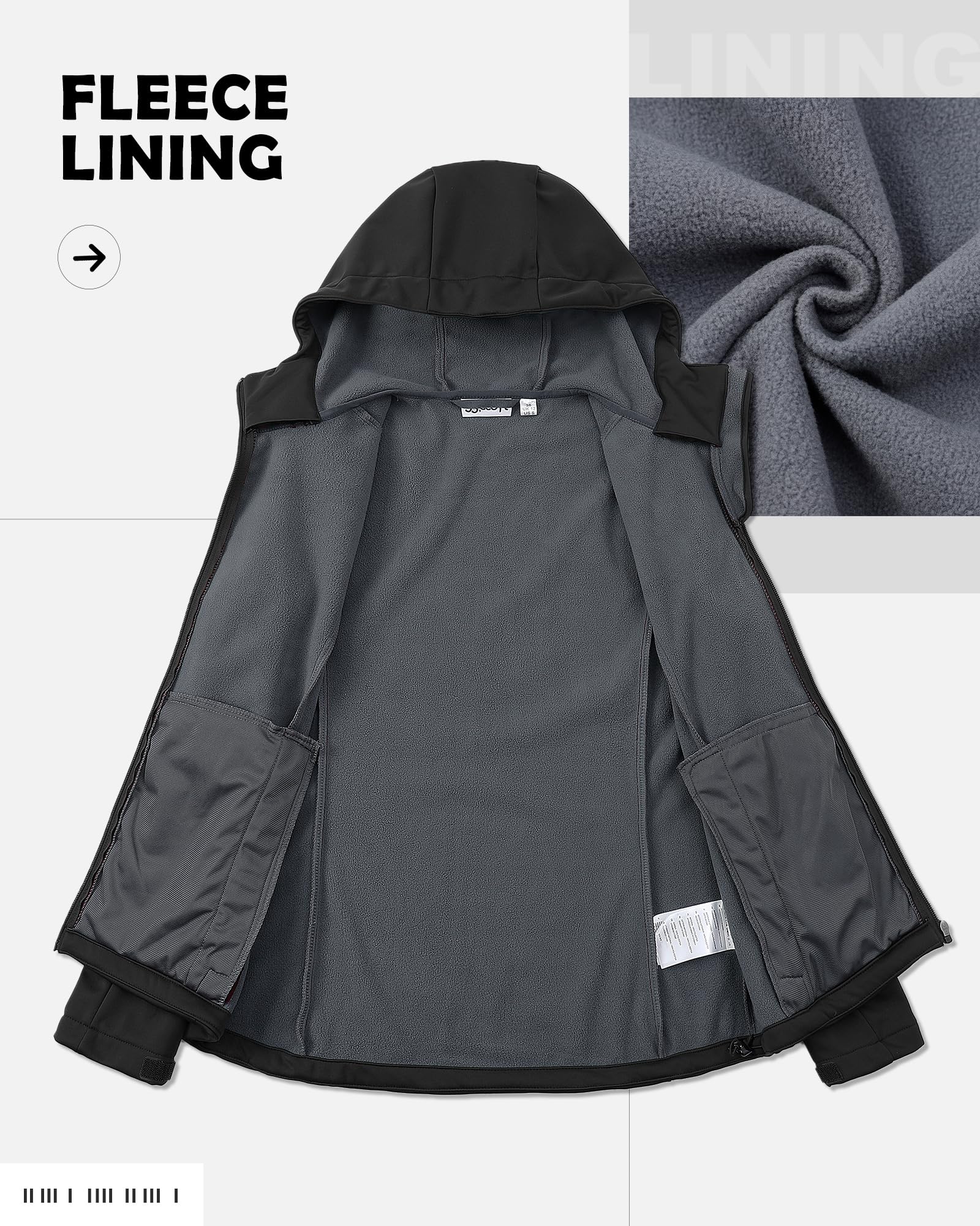 33,000ft Damen Fleece Gefütterte Softshelljacke Wasserdichte Funktionsjacke Fahhradjacke mit Kapuze Winddichte Übergangsjacke Windbreaker zum Radfahren, Wandern