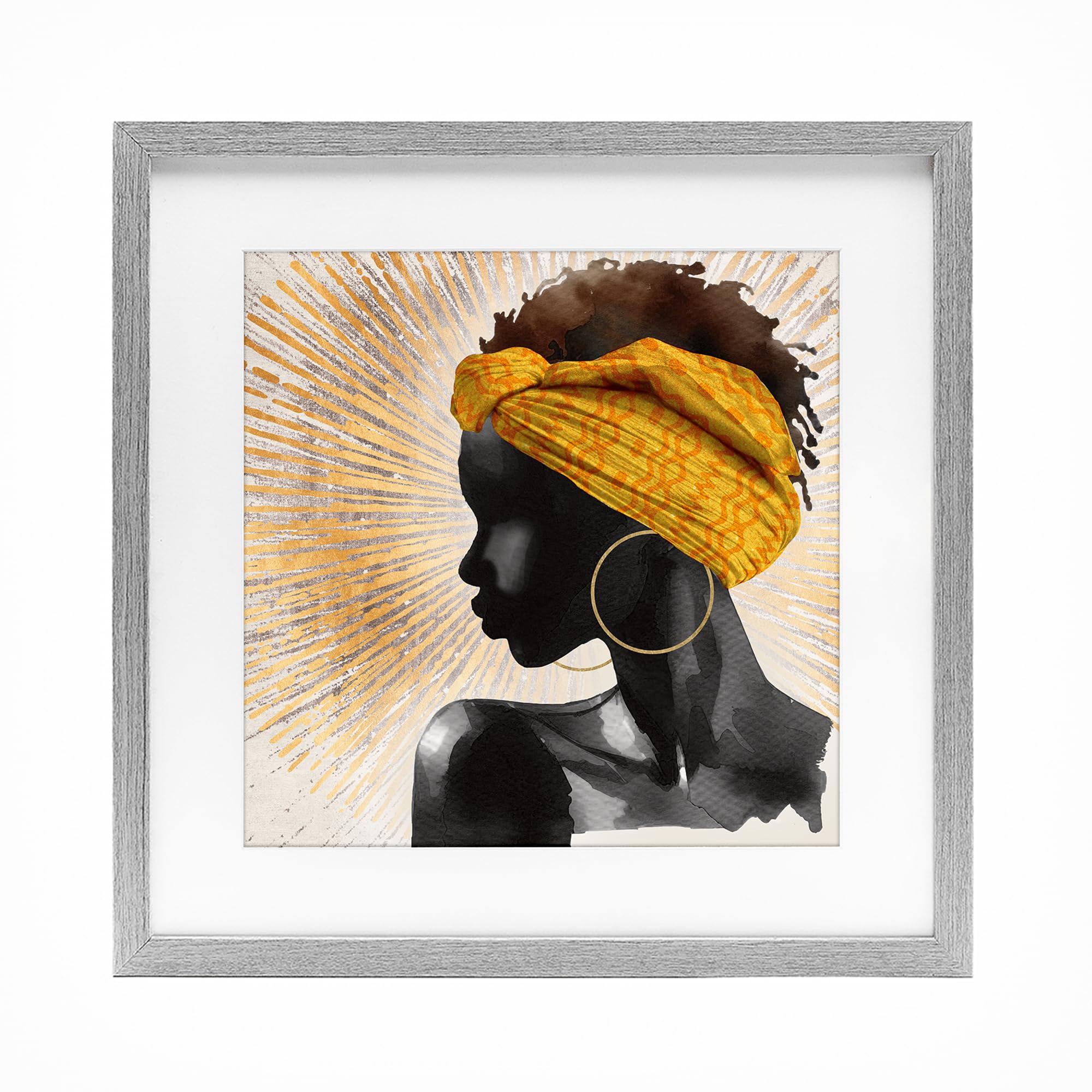 Stupell Industries Farmhouse Gray (Textured) Golden Sunburst Portrait, 16 X 16 Inch Framed Print Under Glass