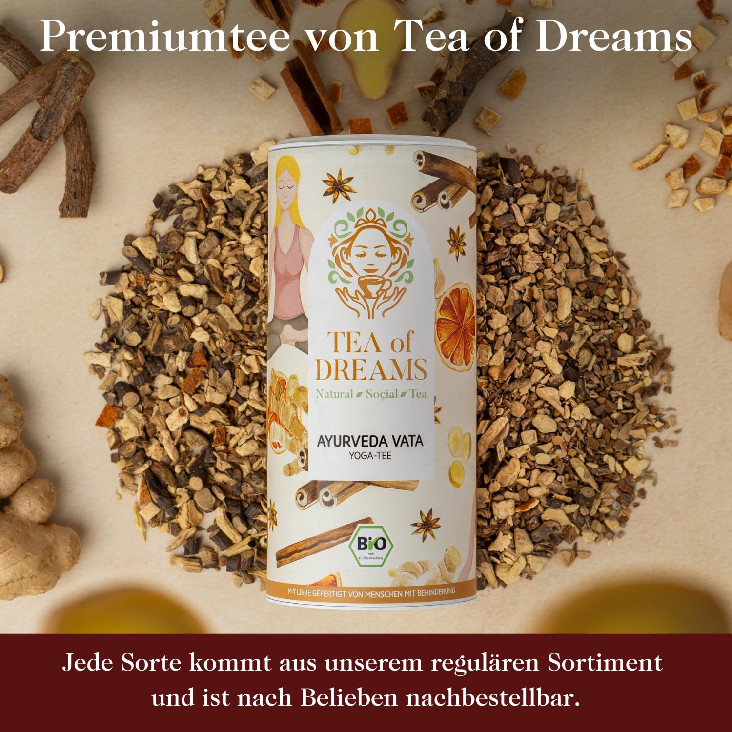 Tee Adventskalender 2026 Bio - Geschenk für Frauen und Männer - Mit Liebe gefertigt von Menschen mit Behinderung - 24 x 10g Weihnachtskalender