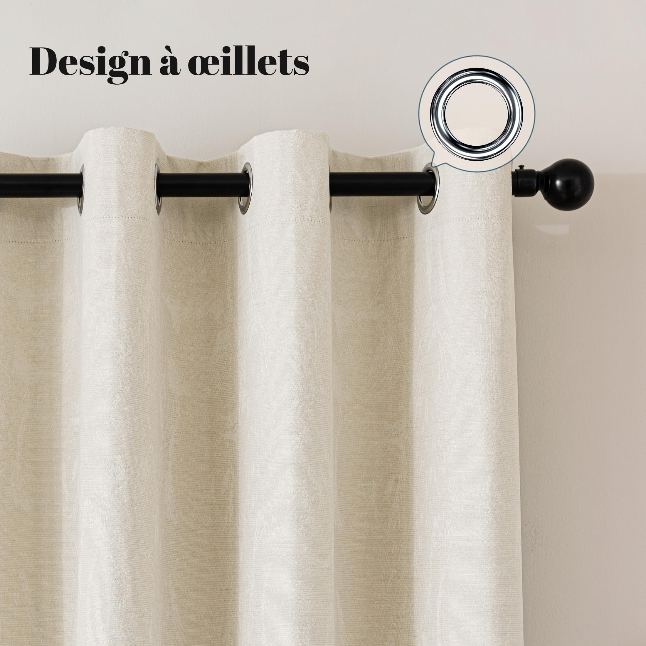 Sonive Rideaux Occultants 100%, Lot de 2 avec Œillets, H300 x L145cm | Rideaux Jacquard Thermiques pour Chambre, Salon Beige