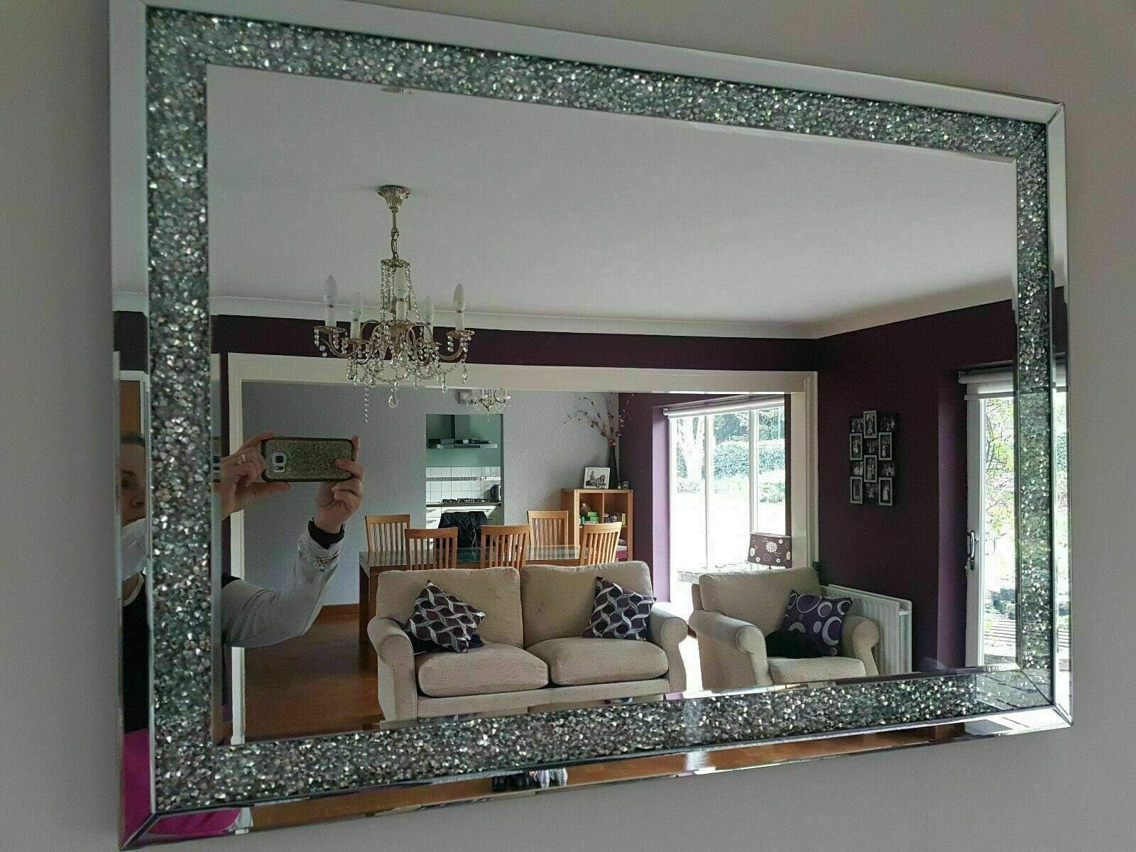 LARGE JEWEL WALL MIRROR LOOSE DIAMANTE NEW CRYSTAL SQUARE DECOR MIRROR GIFT 120CM x 80CM