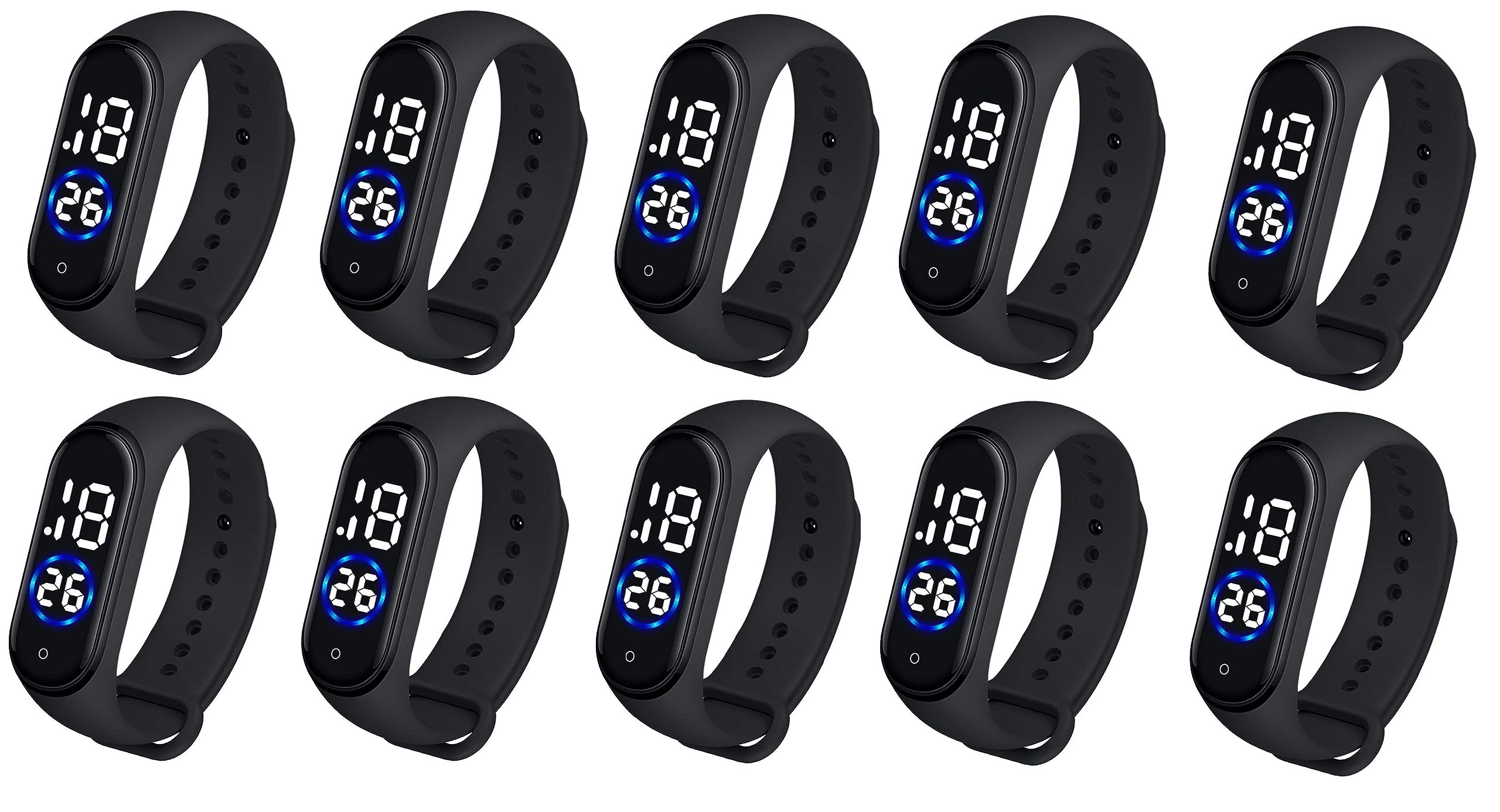Pappi-Haunt Imported Unisex Black Set of 10 Digital Rubber Jelly Slim Silicone Sports Led Smart Band Watch for Boys, Girls, Men, Women, Kids - Sale Offer (B01FZGNW2Q) Amazon Price History, Amazon Price Tracker
