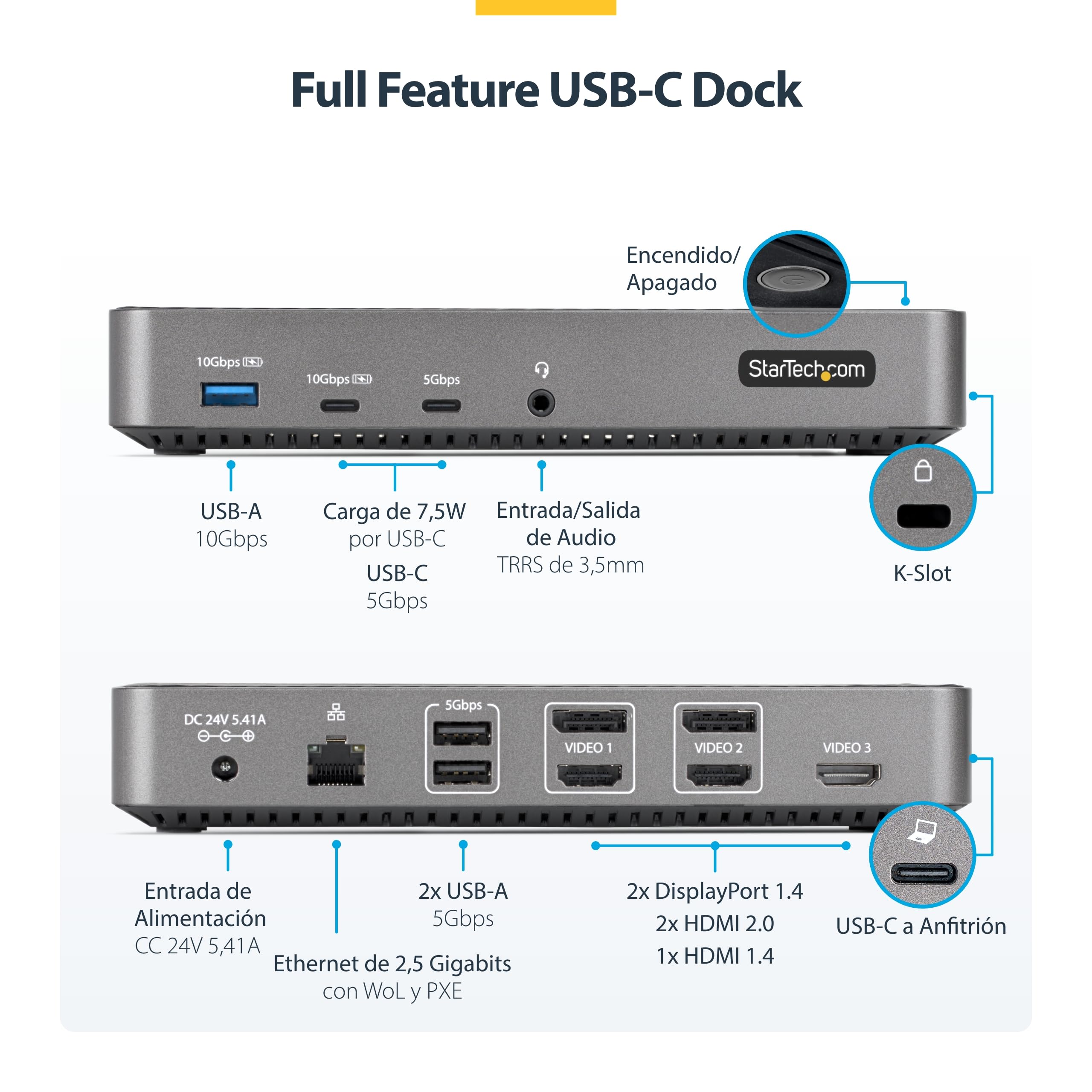 StarTech Dock USB-C Triple 4K HDMI DP, MacBook Pro Air y Windows