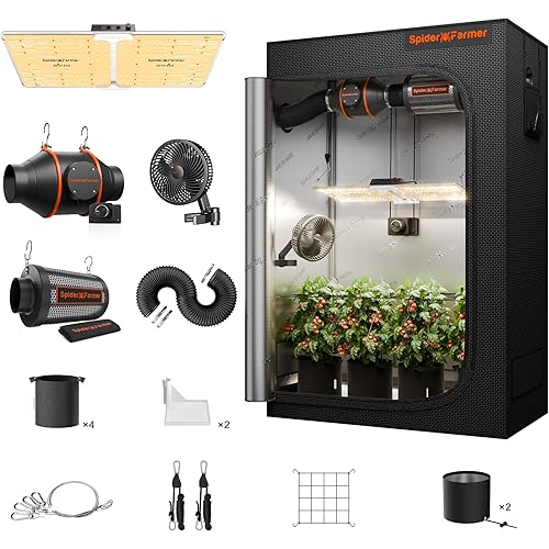 Spider Farmer 2x4 Complete Grow Tent Kit SF2000 Samsung LM301H EVO & Dimmable Grow Tent Complete System 24" x 47" x 71" Growing Tent Set 4" Ventilation System & 6'' Clip Fan