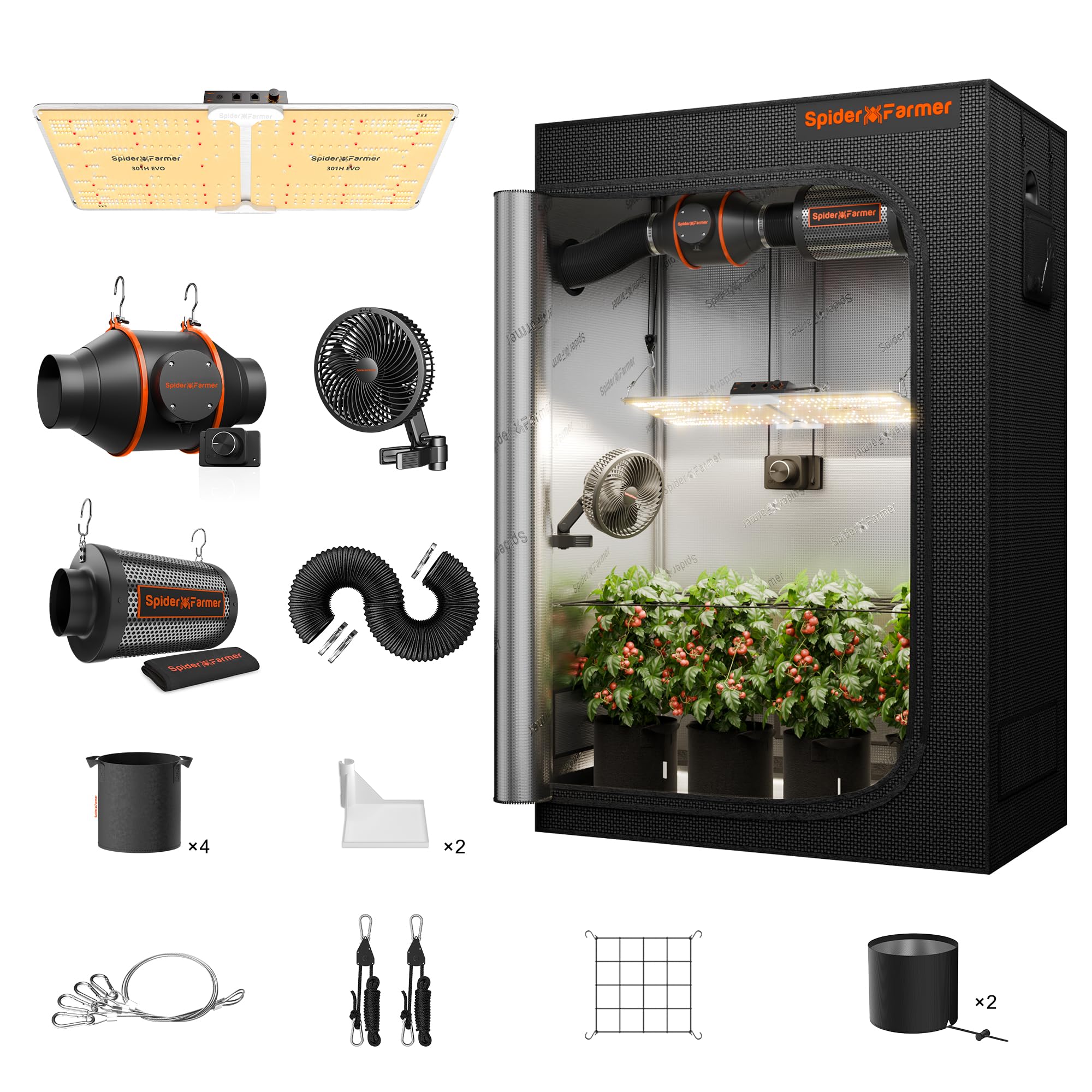 2x4 Complete Grow Tent Kit SF2000 Samsung LM301H EVO & Dimmable Grow Tent Complete System 24" x 47" x 71" Growing Tent Set 4" Ventilation System & 6'' Clip Fan