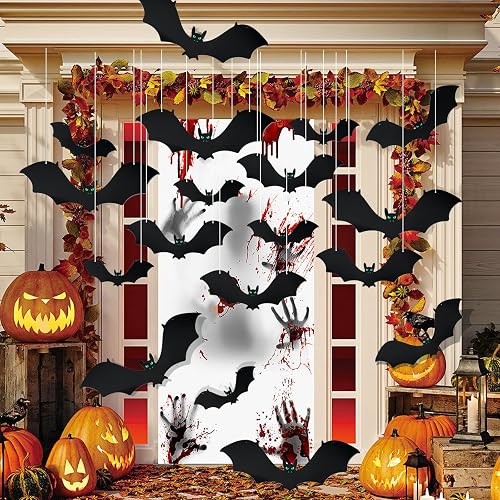 TIWISSES 18Pcs Hanging Bats Halloween Decoration
