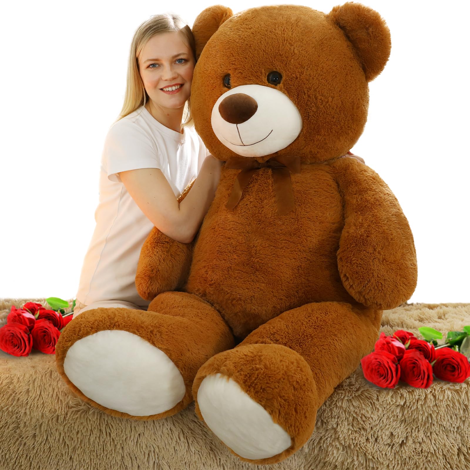 MorisMos Giant Teddy Bear Stuffed Animal 4 Ft,51'' Big Brown Teddy Bear for Girlfriend Boyfriend Wife Mom Fiancée Valentine's Gift,Large Stuffed Bear