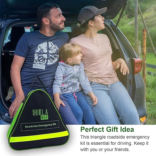 Miniatura 7 de HolaKit Kit de emergencia para automóvil, kit de carretera de 55 piezas con cables de puente, kit de primeros auxilios, martillo de seguridad,