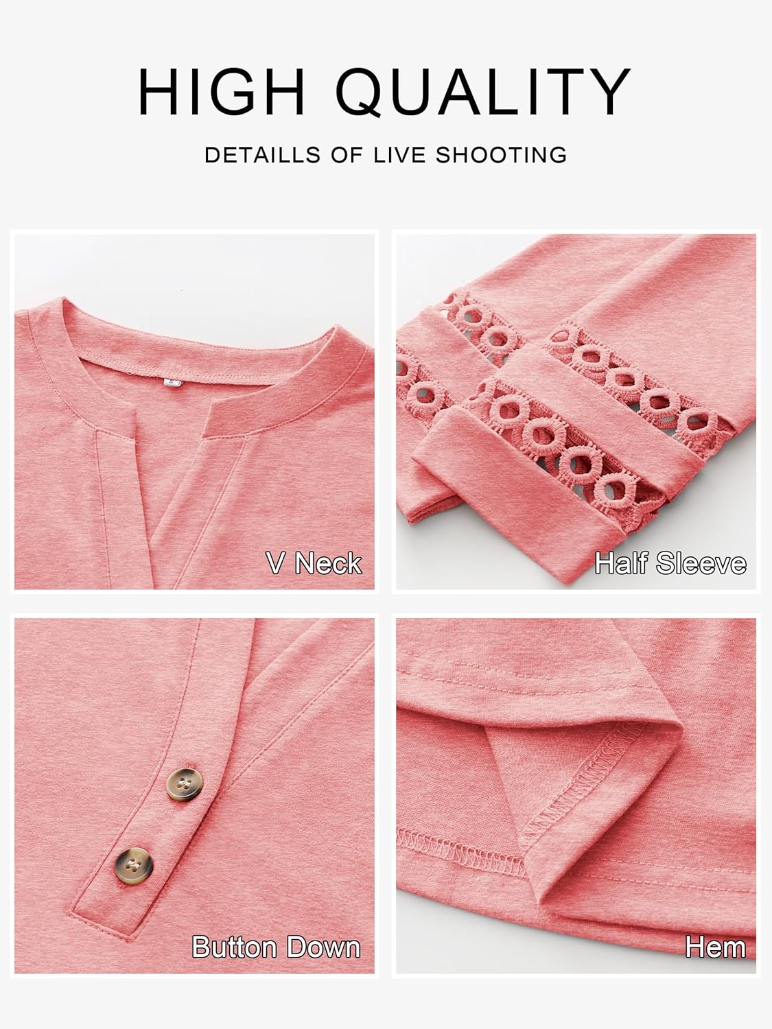ANRABESS Womens 3/4 Length Lace Sleeve Tops Henley V Neck Shirts Dressy Casual Business Blouses 2026 Spring T-Shirts Outfits - Image 6