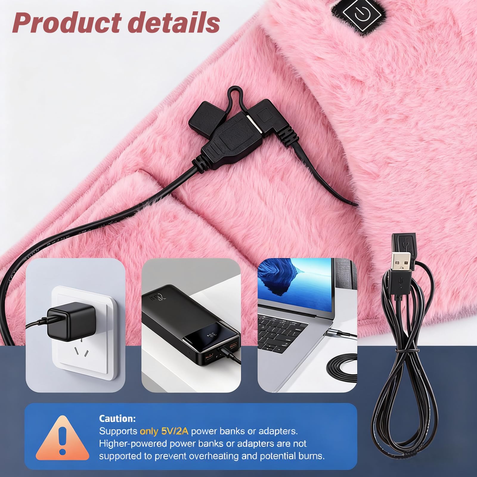 Kabellos Wärmegürtel Rücken USB Installationsart Heizkissen Vibrationsmassage Rücken, Mechanisch Bedienung Ultraweich Heizgürtel USB,Wärmegürtel Massagegerät Erwachsene für Alltag und Entspannung