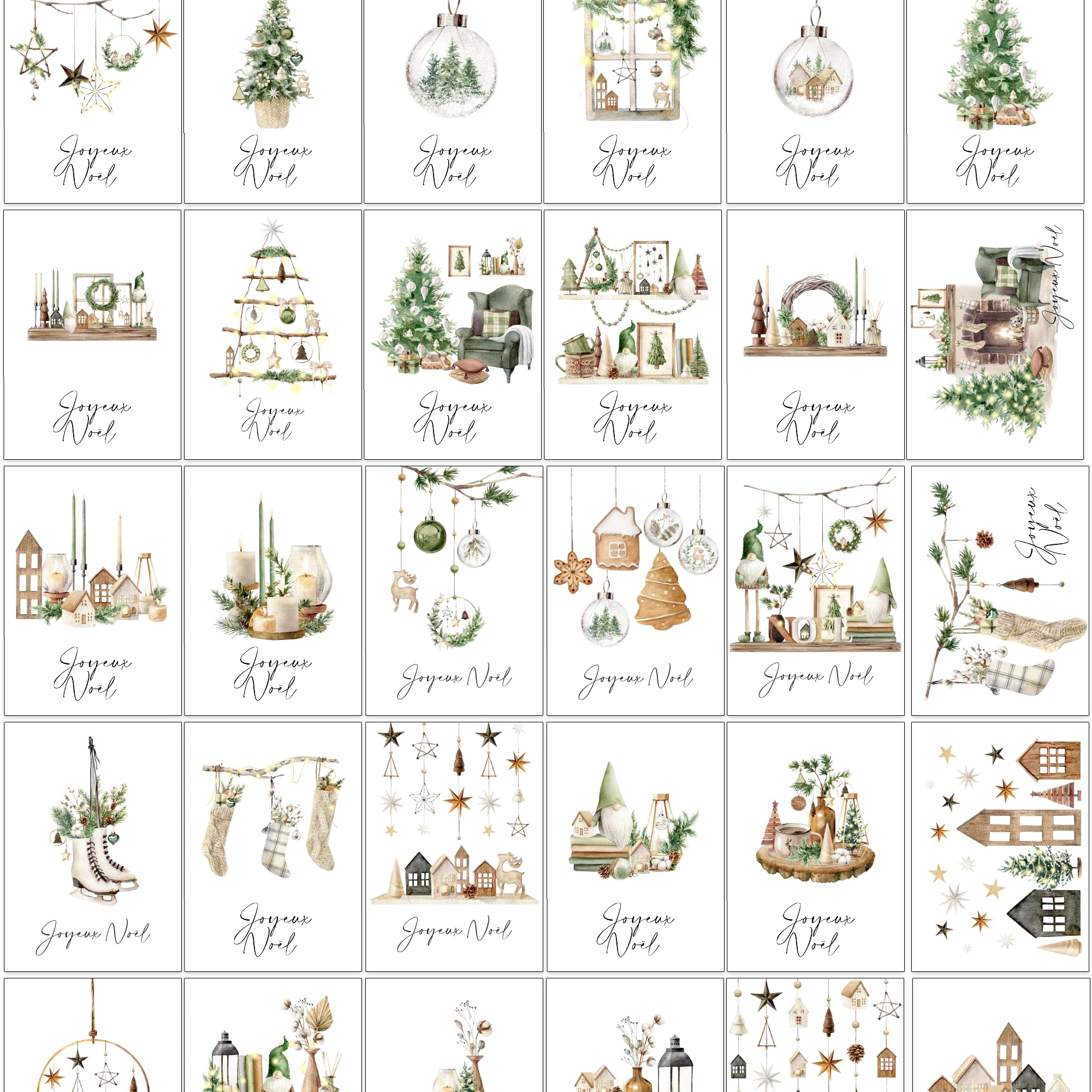 Set de 30 Cartes de Noël A6 avec Enveloppes Blanches – Cartes Festives
