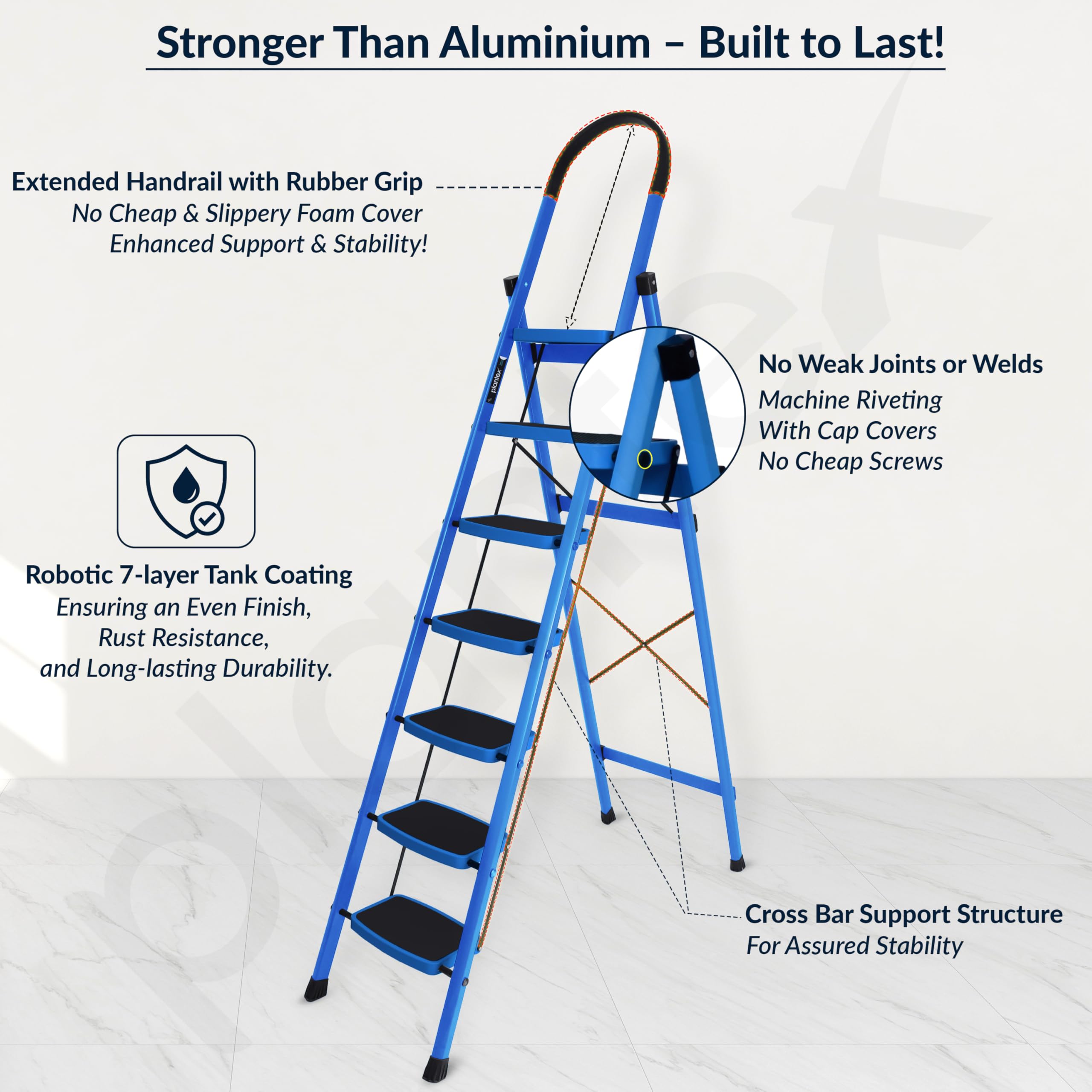 Plantex Premium Steel - 7 Step Ladder/Wide Anti Skid Steps/Heavy Duty Multipurpose Foldable 7 Step Ladder(Blue & Black) — Amazon image 4