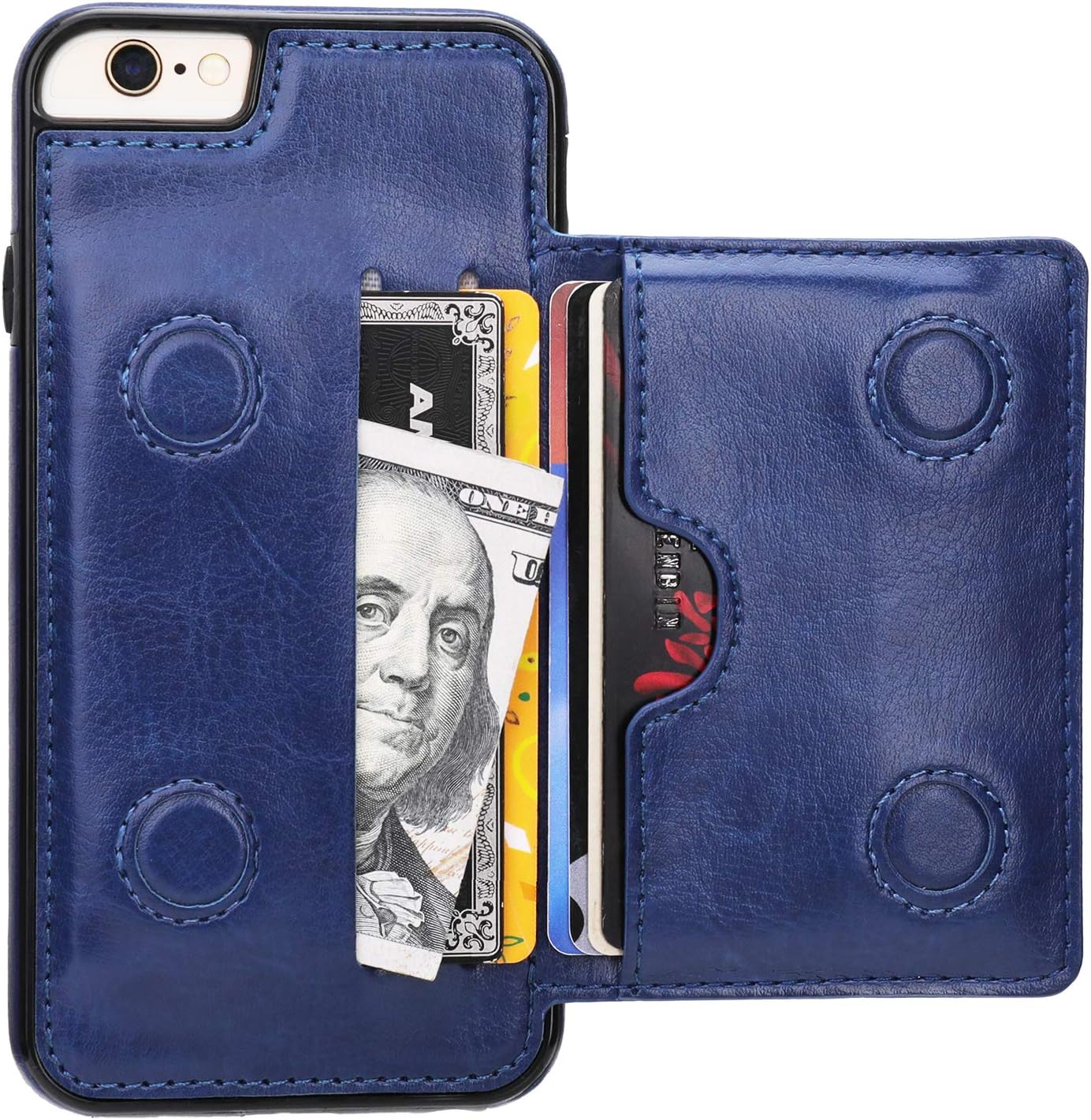 KIHUWEY iPhone 6 iPhone 6S Wallet Case with Credit Card Holder, Premium Leather Kickstand Durable Shockproof Protective Cover for iPhone 6/6S 4.7 Inch(Blue)