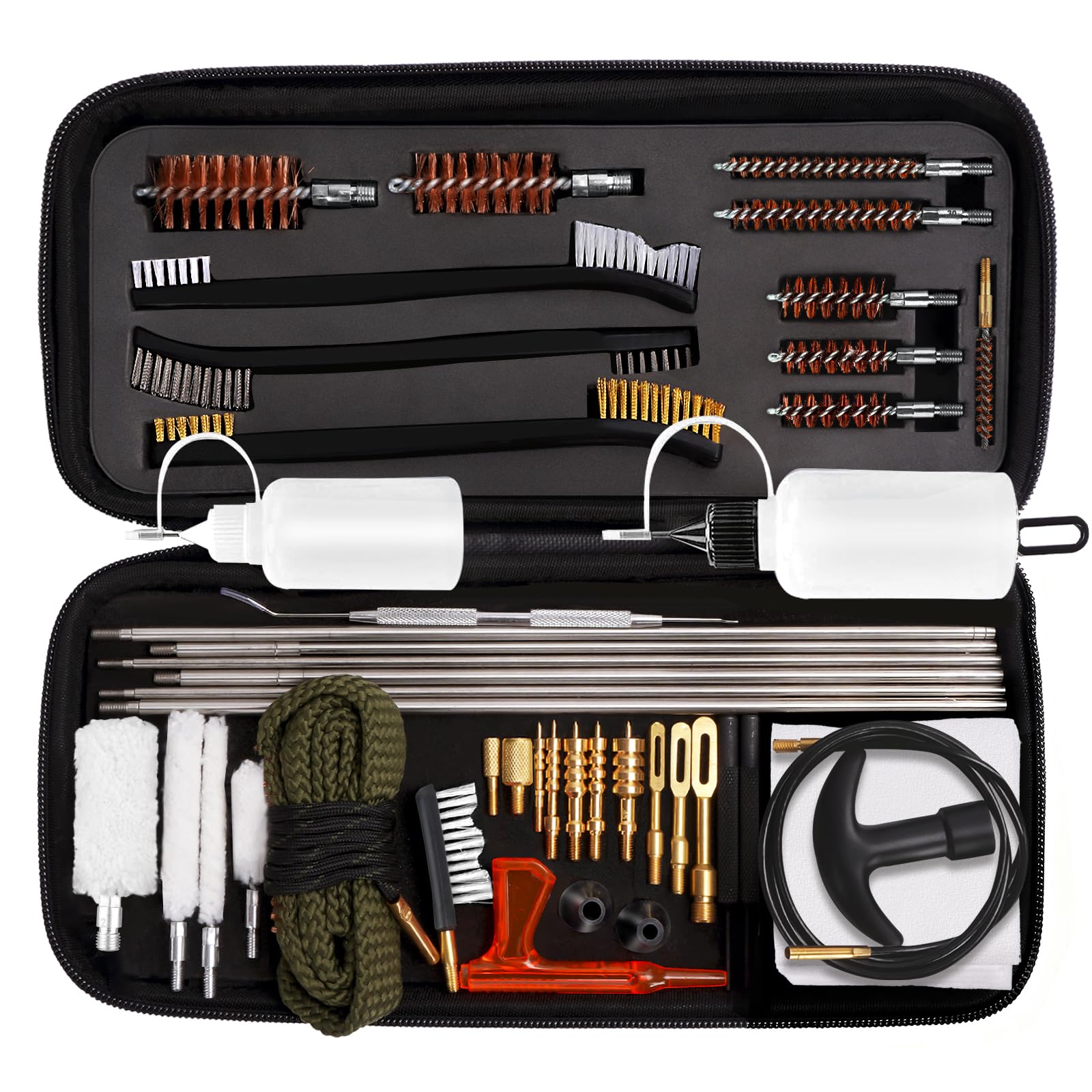 Kit de Limpieza de Armas para 45 en 1, Suministros de Limpieza para Pistolas con Cepillo de latón de Doble Punta, Botella de Aceite, indicador de recámara, Puntas ranuradas