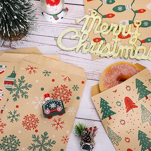 Miniatura 5 de Whaline Paquete de 120 bolsas de regalo de papel kraft de Navidad para árbol de Navidad, copos de nieve, bombillas de luz, bolsas de regalo de