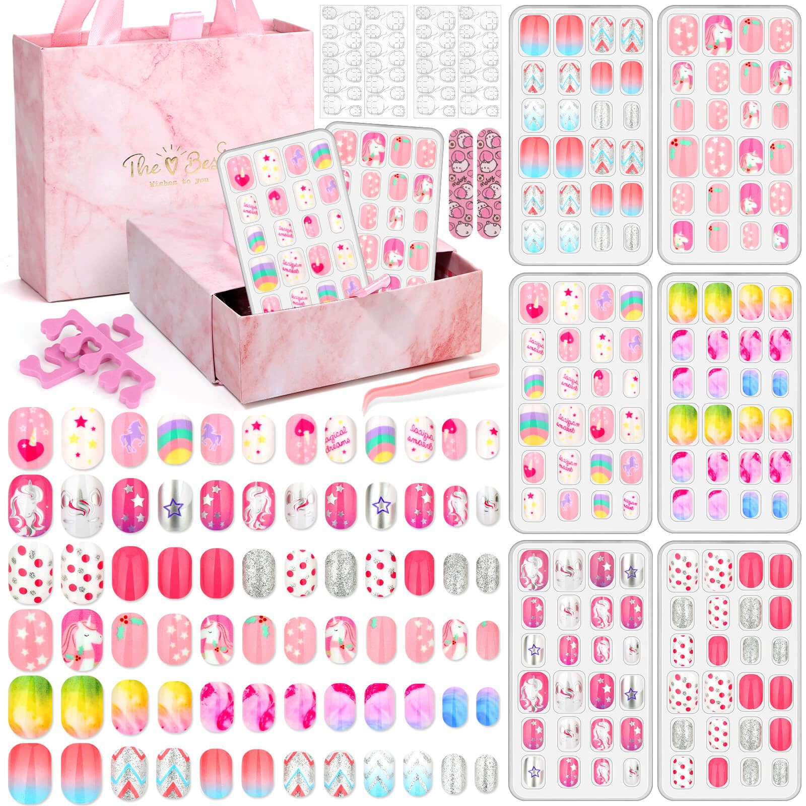 View 1 of 144 Pcs Press on Nails for Kids, Girls Fake Stick ons Acrylic Nails Gift Set