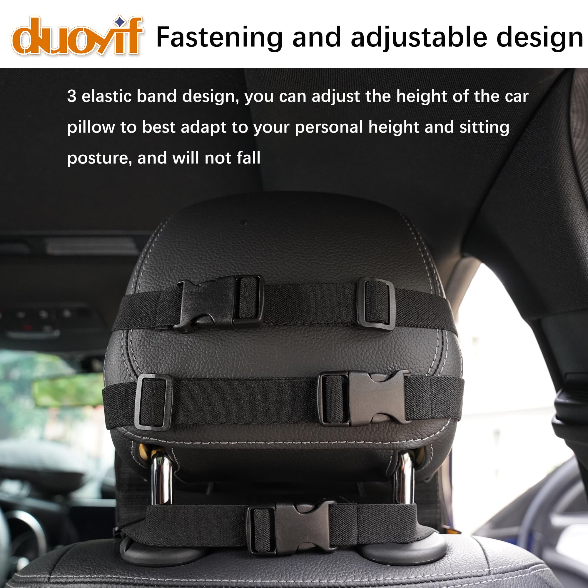 duoyif Cuscino Poggiatesta Auto, Regolabile Cuscino Cervicale in Pelle Scamosciata e Memory Foam, Poggiatesta Guida Confortevole, Supporto per il Collo, Supporto Testa per Sedile Auto 1pezzo